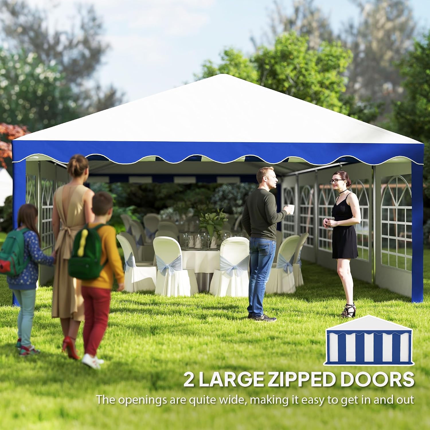 Outsunny 16.5' x 33' Party Tent, Heavy Duty Large Outdoor Canopy Tent Shelter with Removable Sidewalls, 10 Windows and 2 Doors, for Parties, Wedding, Events, BBQ Grill, White and Blue