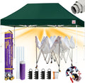 Tradesparker 8x12 Pop Up Canopy Tent,Commercial Movable Canopy with ApexCore LED&Rugged Casters-Instant Easy Setup Shelter Canopies with Weight Bags&Stakes for Outdoor Events Markets,Forest Green