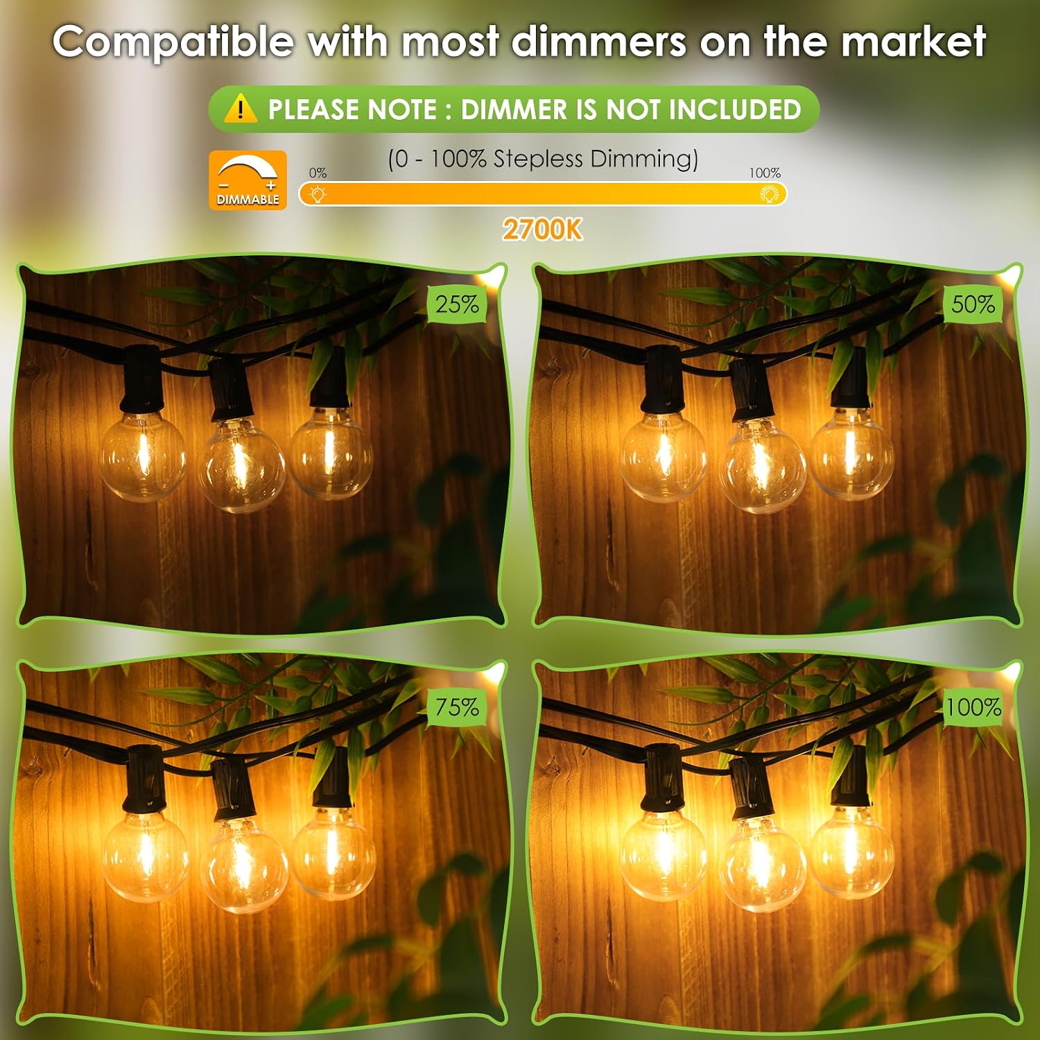 Mlambert 300Ft(3x100Ft) LED Outdoor String Lights Dimmable Waterproof G40 Globe Patio Lights with 150+7 Warm White Bulbs for Backyard Cafe-Black Cord