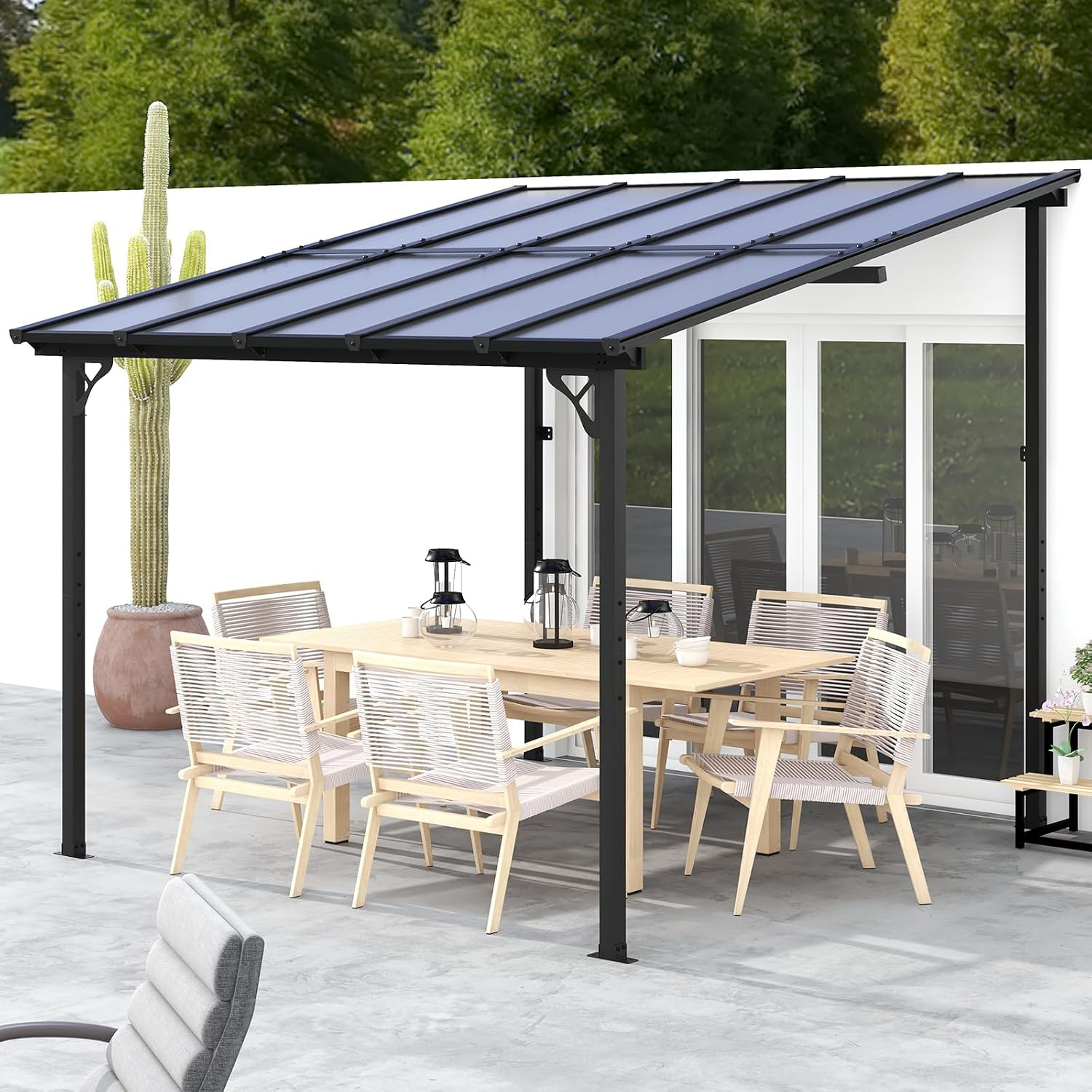 10' x 10' Gazebo for Patio, Gazebo Pergola with Sloped Roof, Large Wall-Mounted Heavy Duty Awnings, for Backyard, Patio, Deck and More