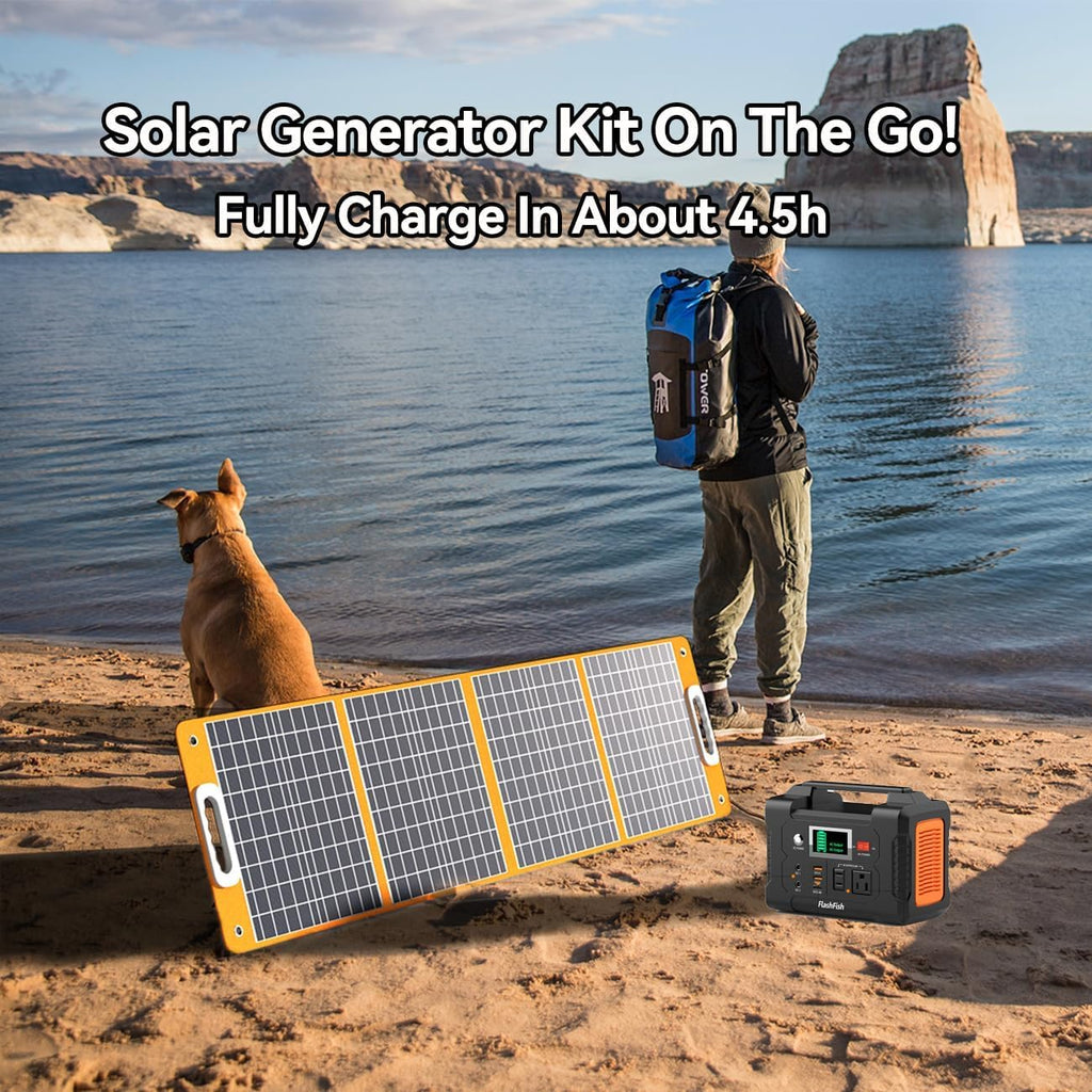 Solar Generator With Solar Panel Included, FF Flashfish 151Wh/40800mAh Portable Power Station+100W Solar Panel(DC/USB-A/USB-C Output), Backup Power Battery For Camping Home Power Outage