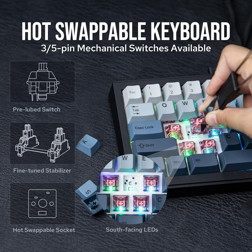 EPOMAKER Split65 QMK/VIA Programmable Keyboard, Wireless Mechanical Keyboard in 2.4Ghz/BT/Type-C, Ergonomic Gaming Keyboard in Split Layout with RGB Backlit (Flamingo Switch)
