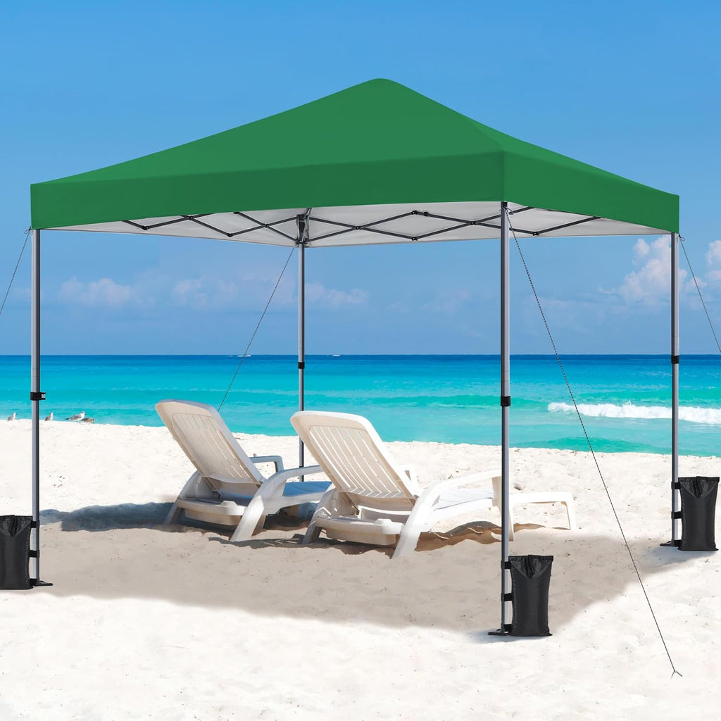 Yaheetech 10x10 Pop Up Canopy Easy Set-up Tent, Portable Outdoor Canopy Instant Tent, Commercial Gazebo with Wheeled Carry Bag & 4 Sandbags for Home, Party & Outdoor Activities, Dark Green