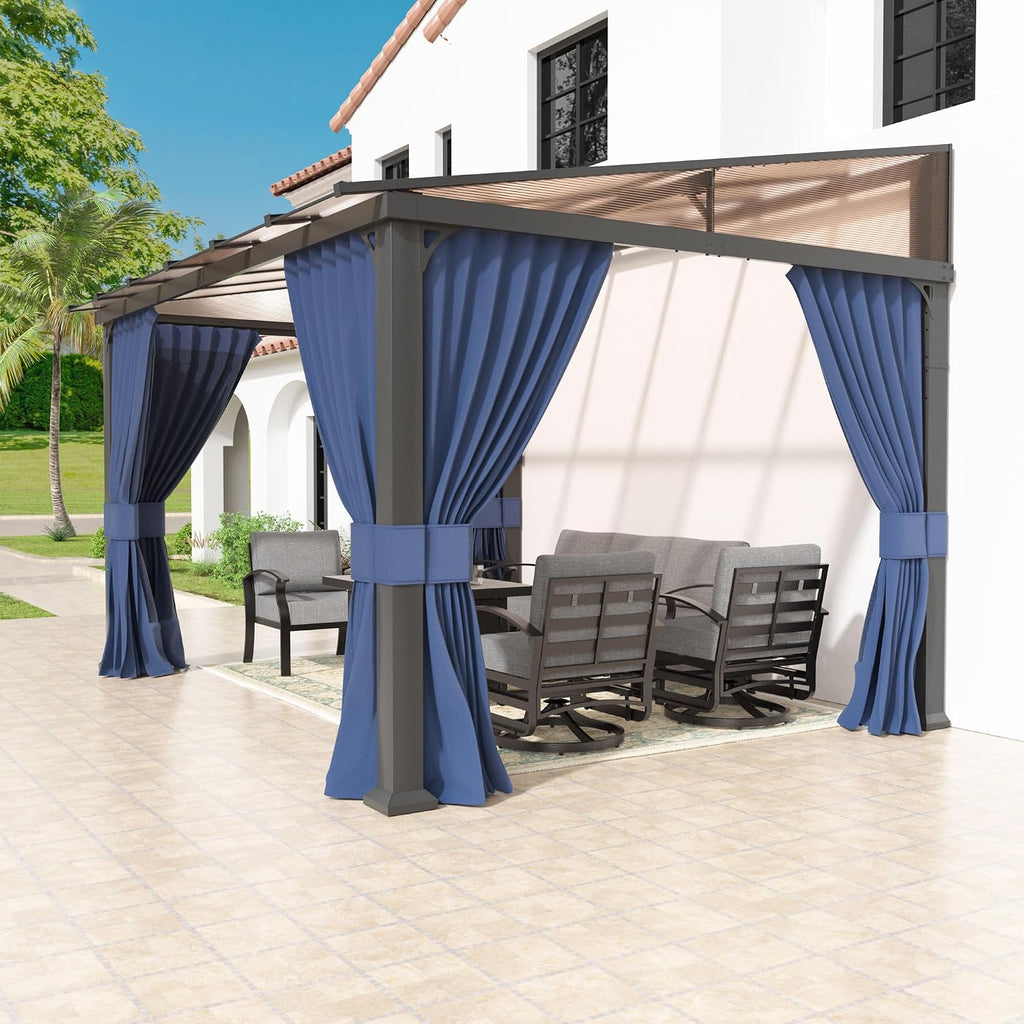Kullavik 10' × 12' Hardtop Gazebo for Patio,Wall-Mounted Lean to Gazebo Pergola with Sloping Roof and Durable Aluminum Frame,Large Heavy Duty Awnings for Decks,Backyard,Navy Blue