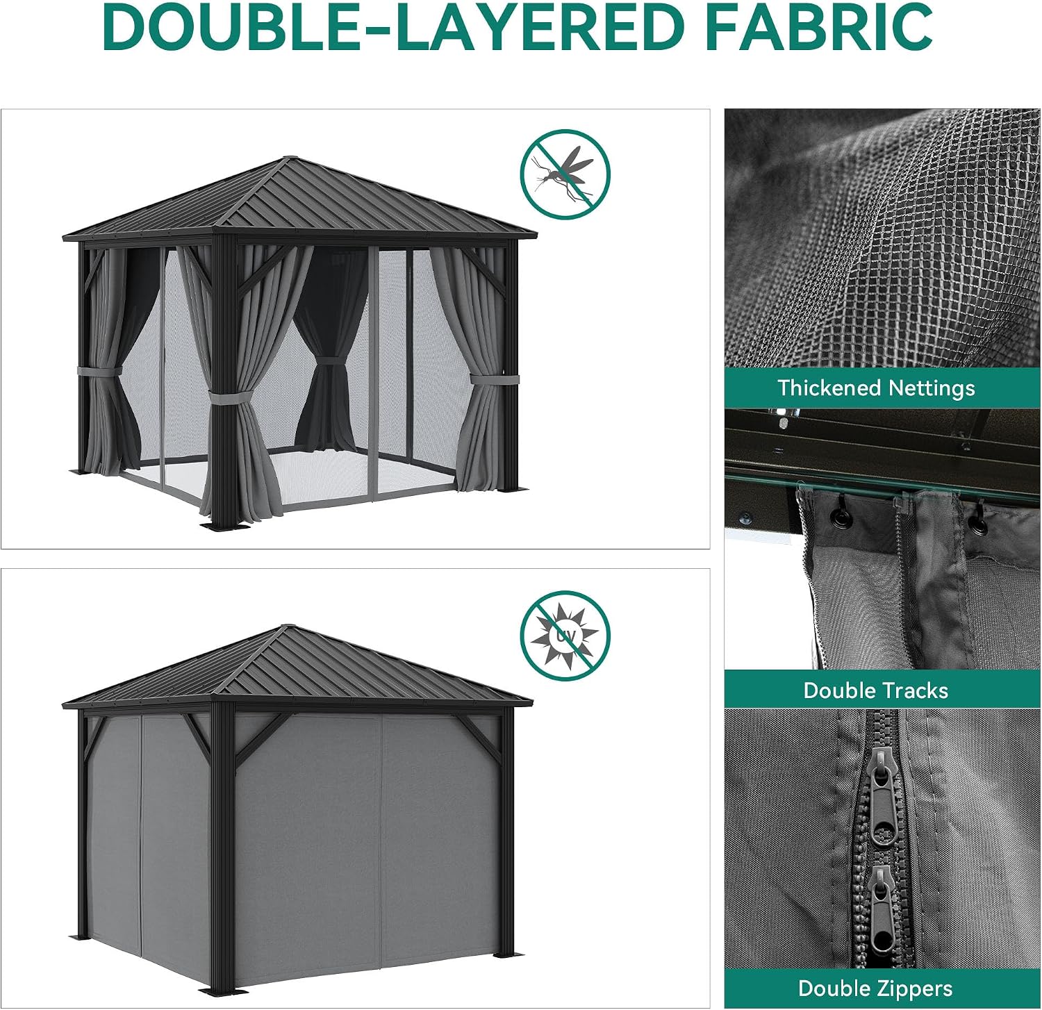 YITAHOME 10'X10' Metal Hardtop Gazebo Outdoor Patio Single Top Canopy Galvanized Iron Garden Tent Curtains Netting for Backyards Decks Lawns,Gray