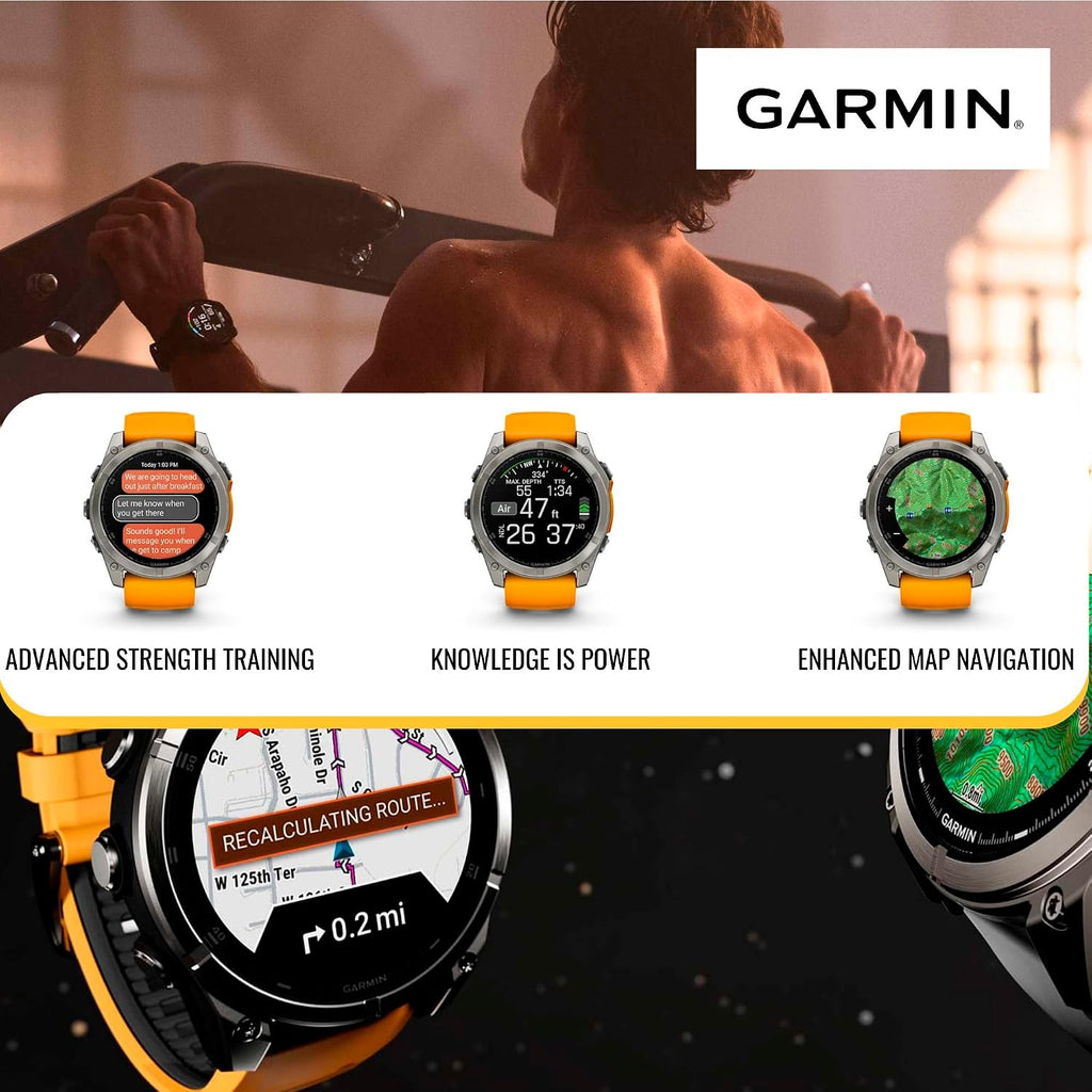 Garmin Fenix 8 Sapphire 51mm GPS Smartwatch with 1.4-Inch AMOLED Display (Spark Orange and Graphite) Bundle with Focus Camera Charger Stand and Focus Charger Port Protectors (9-Pack) (3 Items)