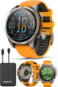 PlayBetter Garmin Fenix 8 AMOLED Sapphire (47mm, Titanium/Spark Orange) Multisport GPS Smartwatch Bundle - 1.4' Touchscreen, Built-in LED Flashlight Portable Charger & Screen Protectors