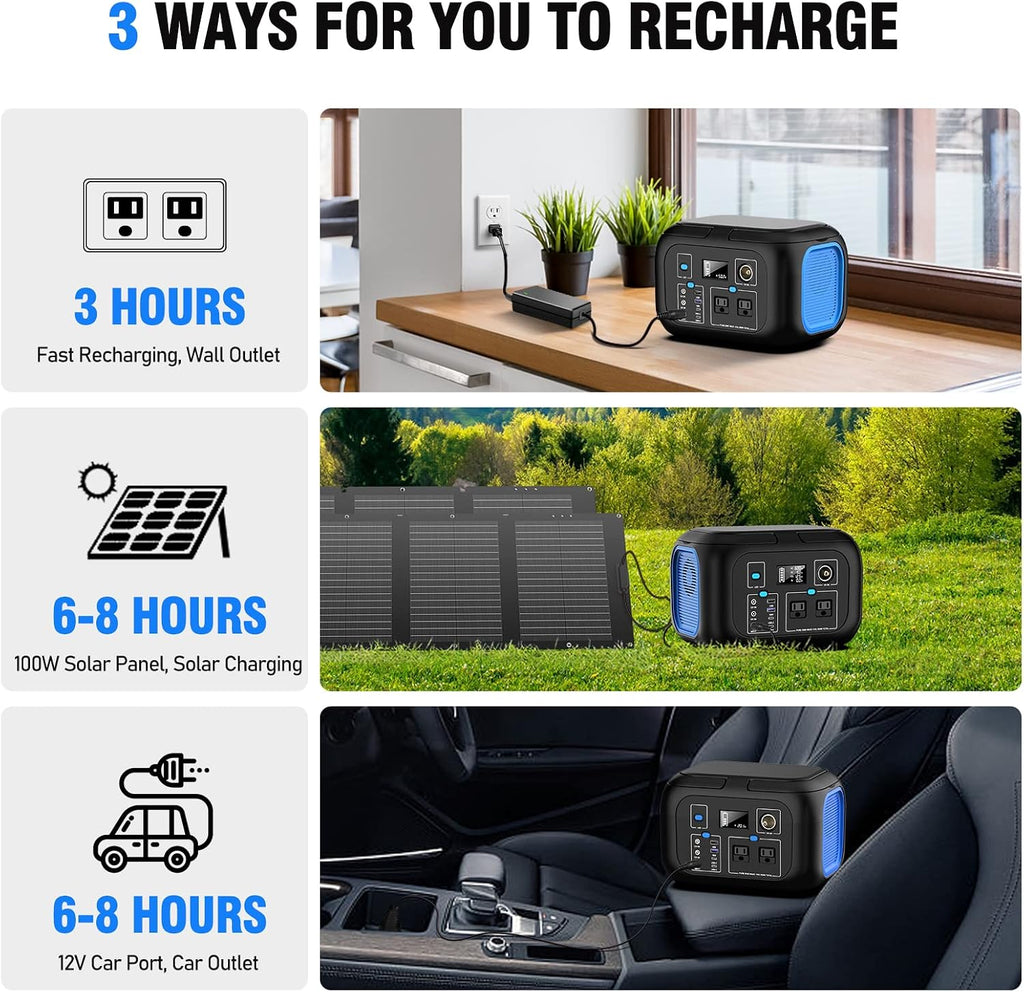 Portable Power Station 600W Power Bank 296Wh Solar Generator Lithium Battery Portable Generator Fast Charging with LED Light Battery Pack 9 Outputs Power Supply for Home Camping Emergency Backup