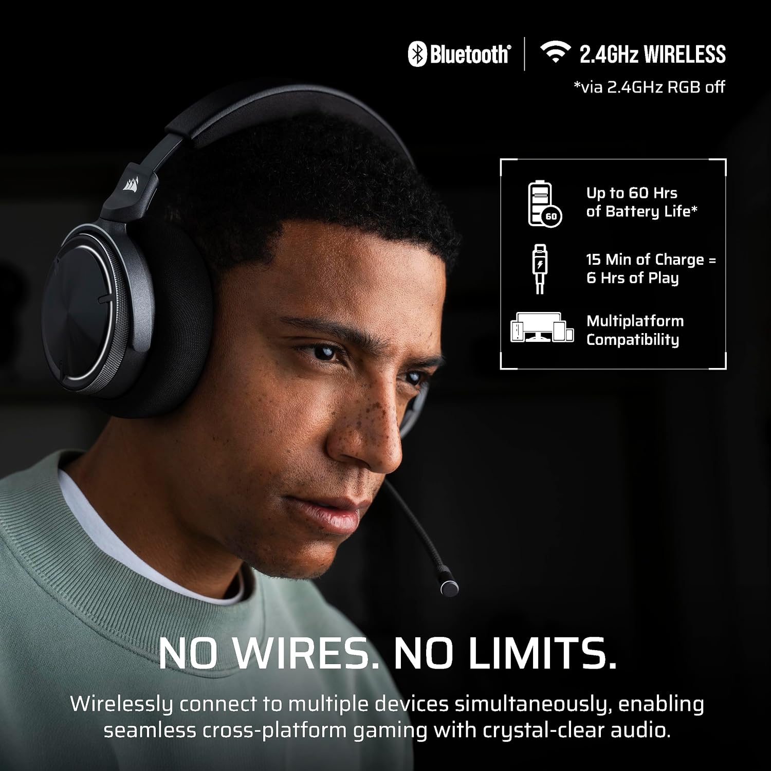 Corsair Virtuoso MAX Wireless Officially Licensed Xbox Series X|S Gaming Headset – Dolby Atmos, Active Noise Cancelling, 2.4GHz Wireless & Bluetooth, Game/Chat Audio Controls, PC – Carbon