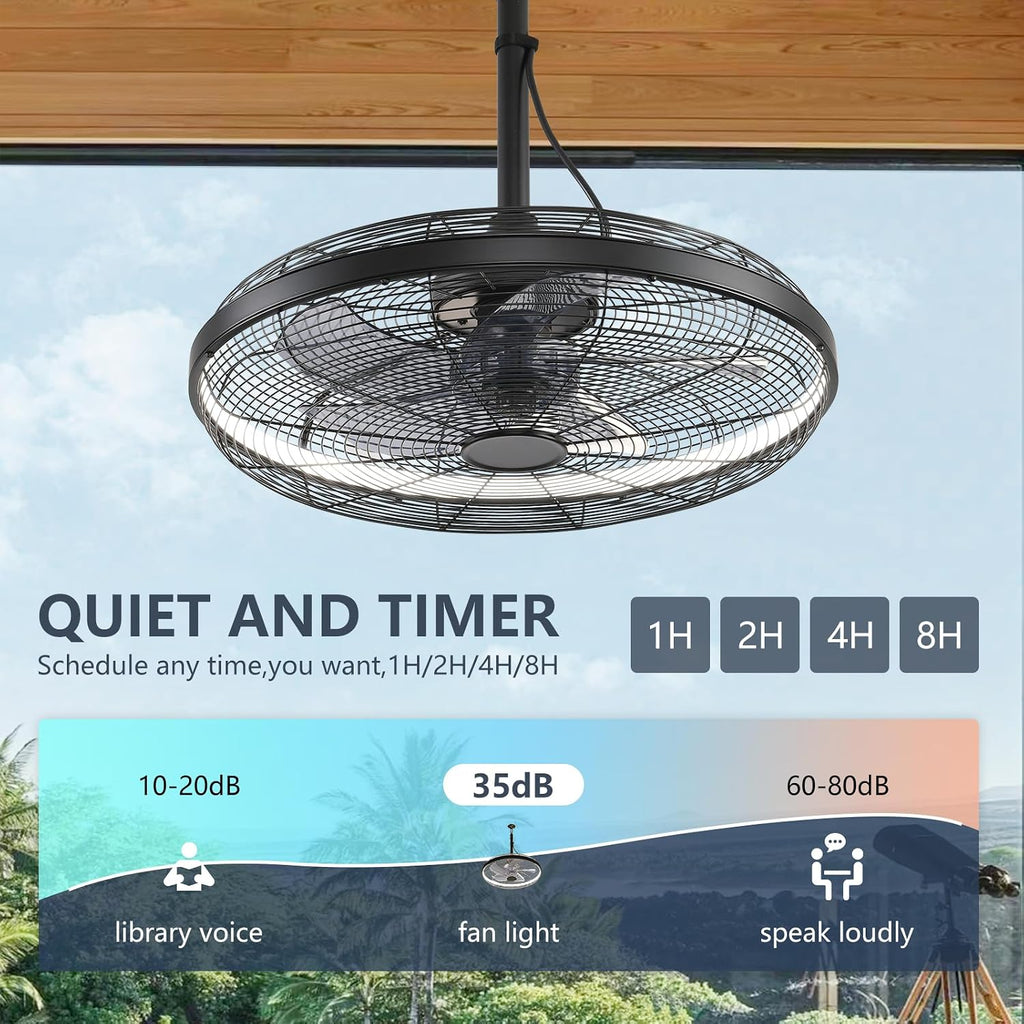 AHAWILL Outdoor Ceiling Fans with Lights, 20'' Gazebo Fan, Plug in Ceiling Fan for Patios, Pergola, Ceiling Fan with Remote Control, Hanging with Hook,Black