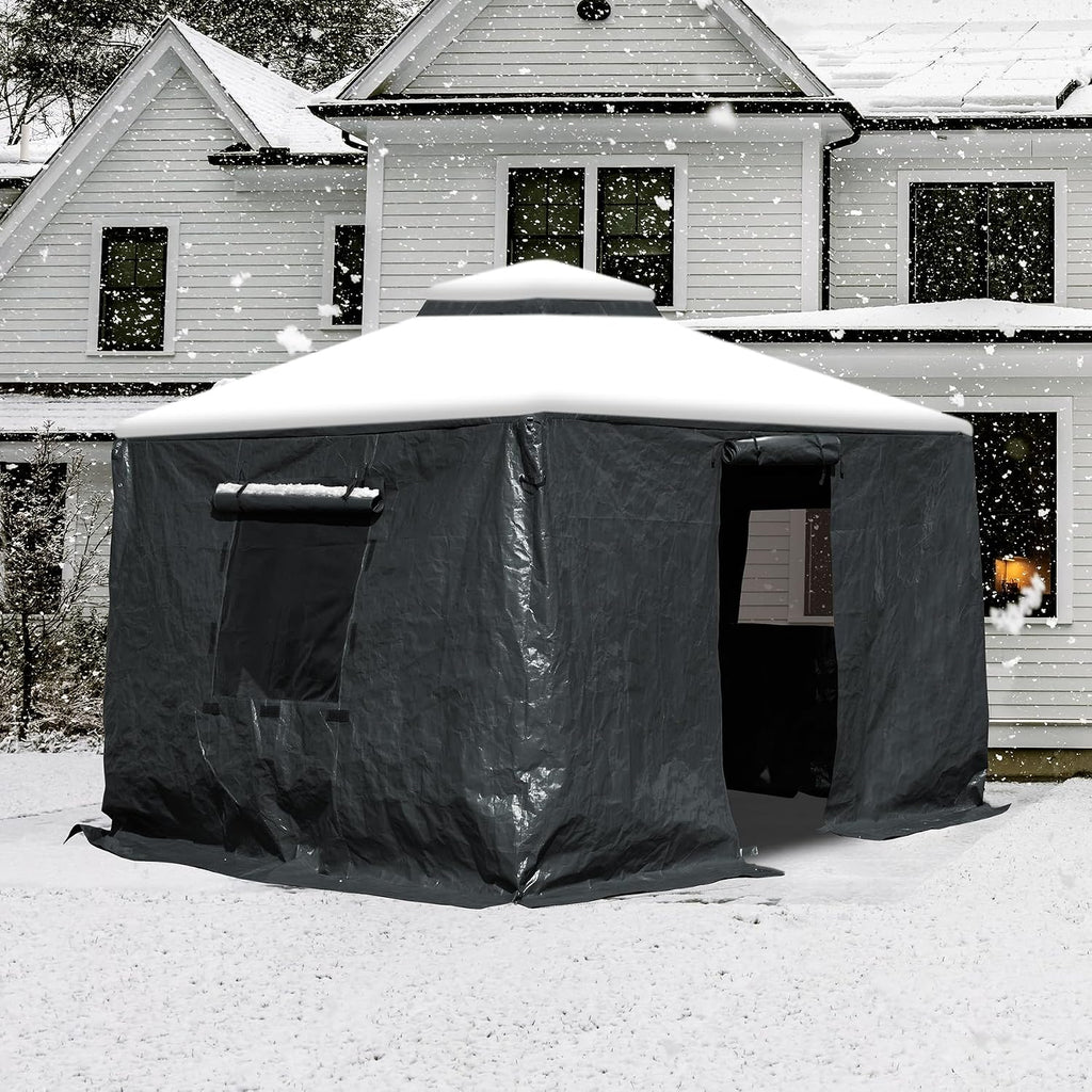 Domi 10' x10' Winter Gazebo Cover for Hardtop Gazebos, Universal Gazebo Cover with Sidewalls and Mesh Windows, All Season Waterproof Enclosed Cover for Outdoor, Gray