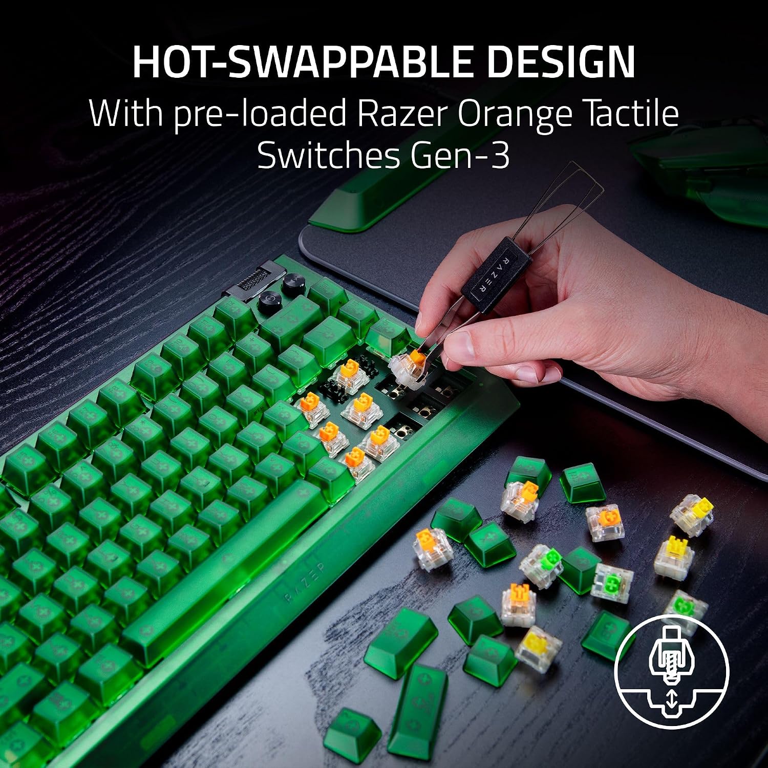 Razer BlackWidow V4 75% Mechanical Gaming Keyboard: Hot-Swappable Design - Compact & Durable - Orange Tactile Switches - Chroma RGB - MF Roller & Media Keys - Comfortable Wrist Rest - Phantom Green