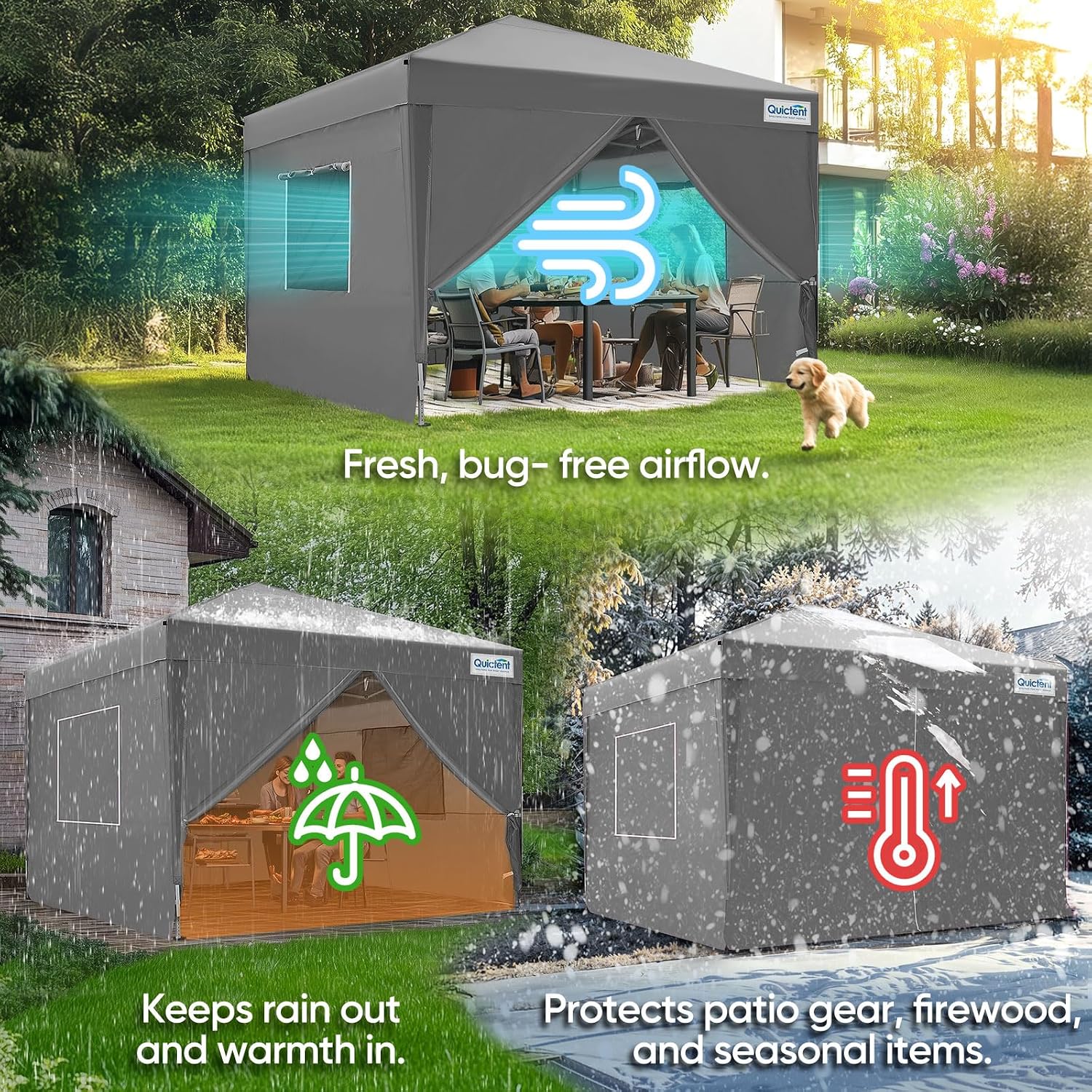 Quictent Privacy 8x8 Pop up Canopy Tent with Sidewalls and Roll-up Ventilated Windows, One Person Easy Setup, Outdoor Commercial Gazebo Shelter Enclosed Waterproof, Bonus 4 Sandbags