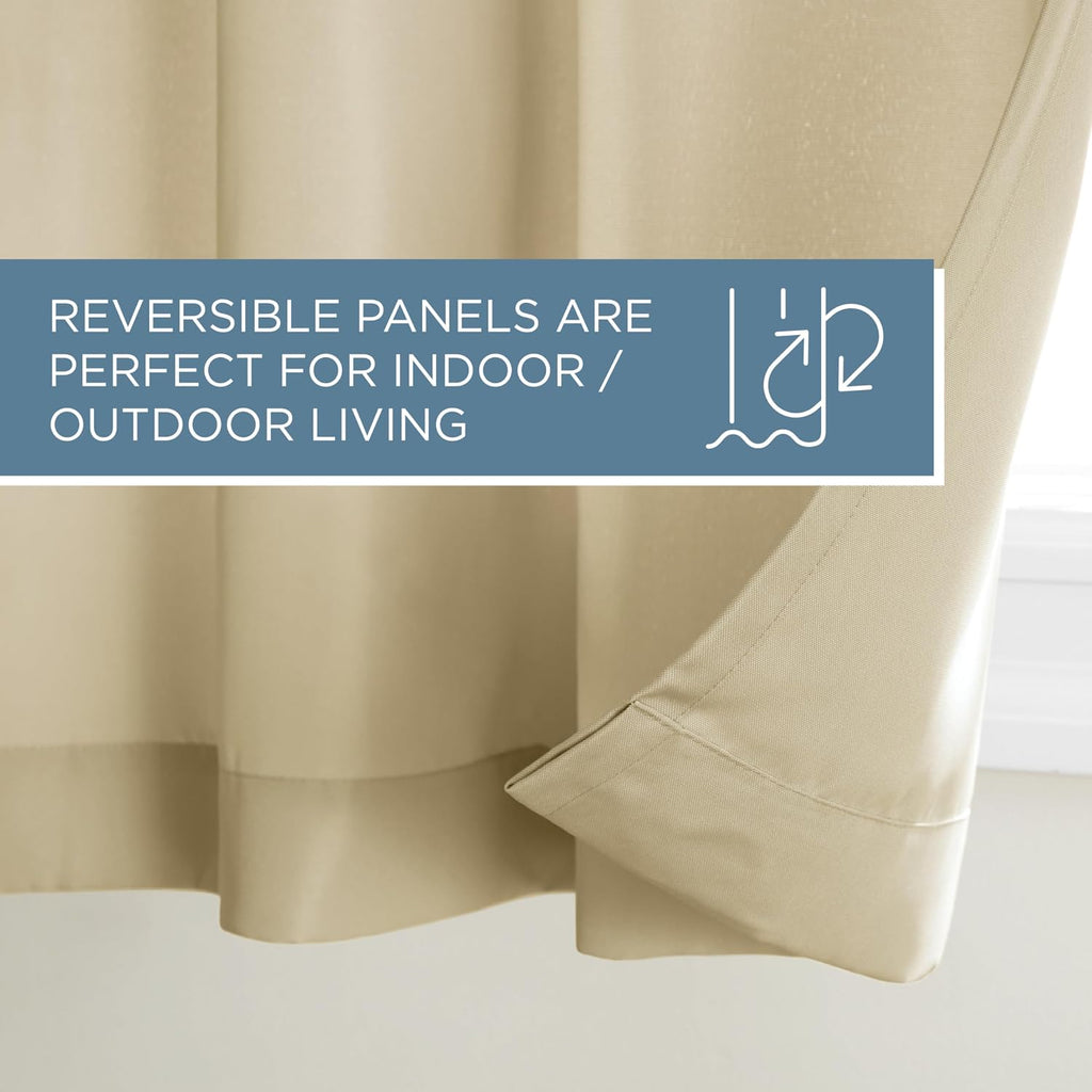 TOWN & COUNTRY BASICS Outdoor Curtain Natural Solid Heavyweight | 54'W x 108'L | Light Filtering | Grommet Top | Water Repellent | Pack of 12