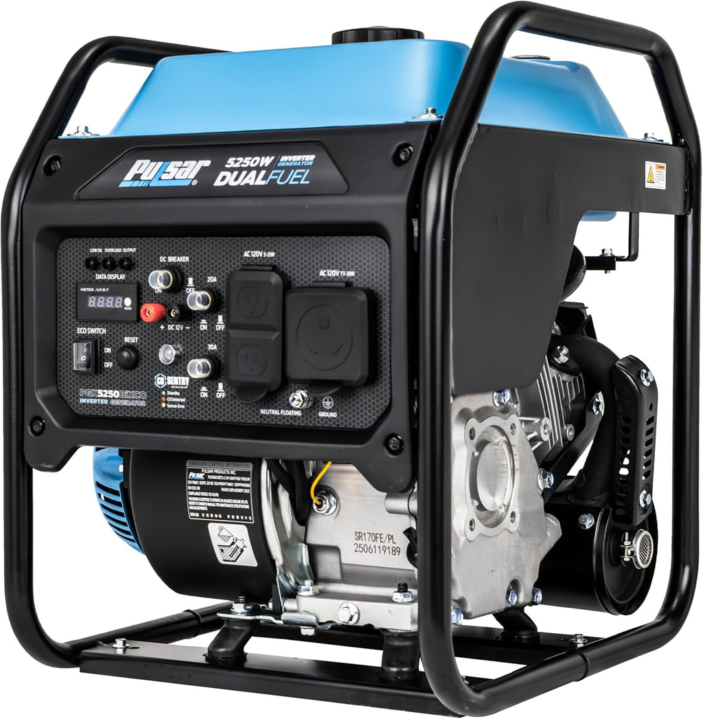 Pulsar PGX5250BiXCO 5250W Dual Fuel Inverter Generator – Gas & Propane, CO Sentry, RV Ready 30A Outlet, Digital Display, Portable Quiet Power for Home Backup, Camping & Jobsite