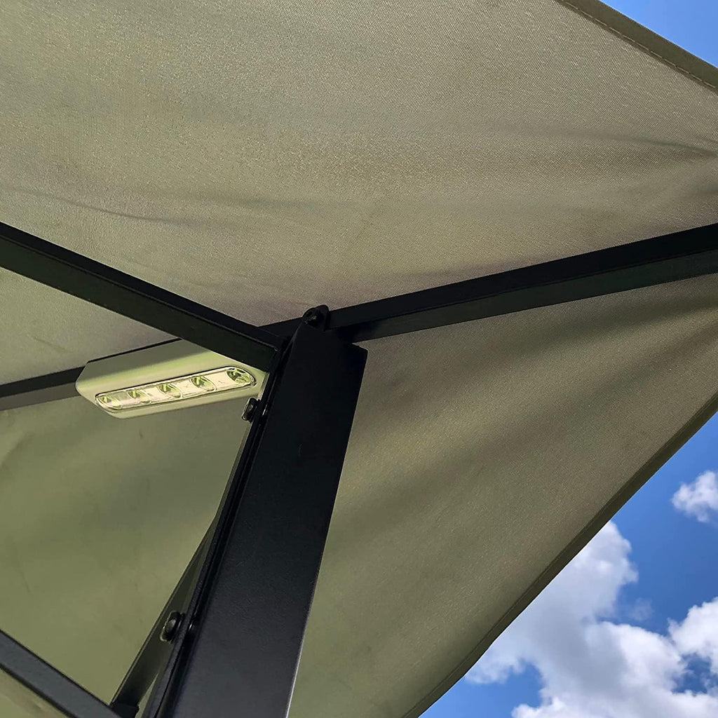 BACKYARD EXPRESSIONS PATIO · HOME · GARDEN Grilling Gazebo w/LED Lights, Barbecue Grill Canopy Tent w/Air Vent, Double Tiered, Powder Coated Steel Frame, Black and Gray - 8' x 5' (911268-NM)