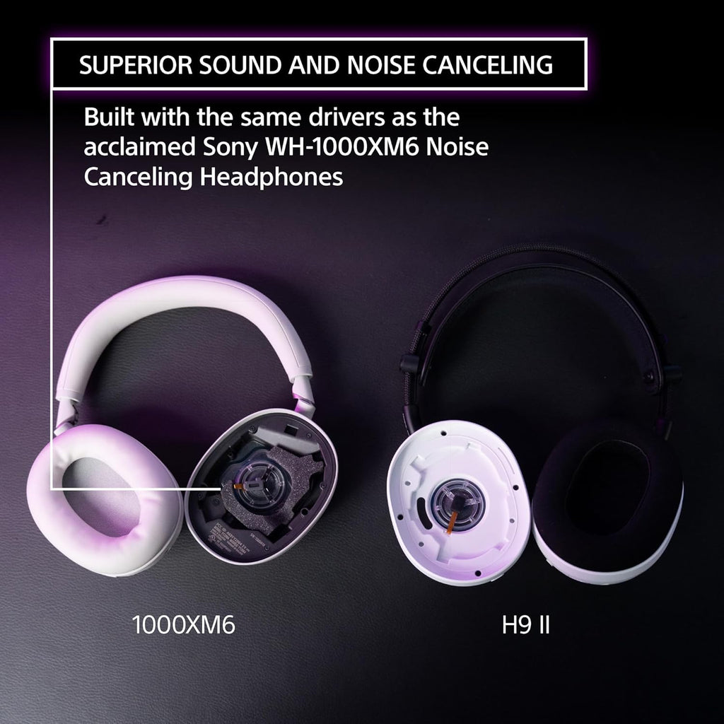 Sony INZONE H9 II Wireless Noise Canceling Gaming Headset, WH-1000XM6 Drivers, Lightweight, Detachable Cardioid AI Mic, 2.4GHz and Bluetooth, Soft Case, for PC, PS5, Switch, and Mobile, White