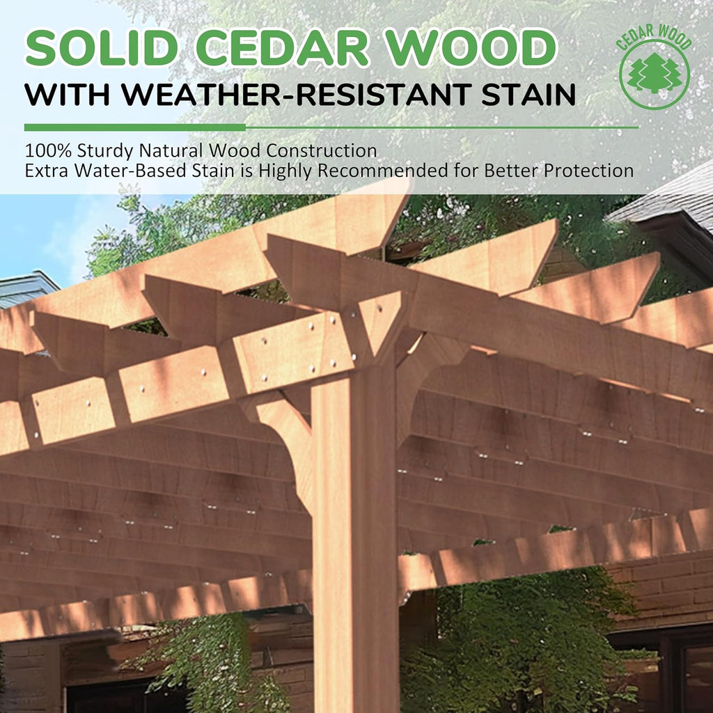 VEIKOU 12x24FT Wood Patio Pergola with Solid Cedar Structure, Outdoor Backyard Gazebo with Unparalleled Flat Slatted Roof Trellis for Deck Grill Party, Garden, Backyard, Lawn