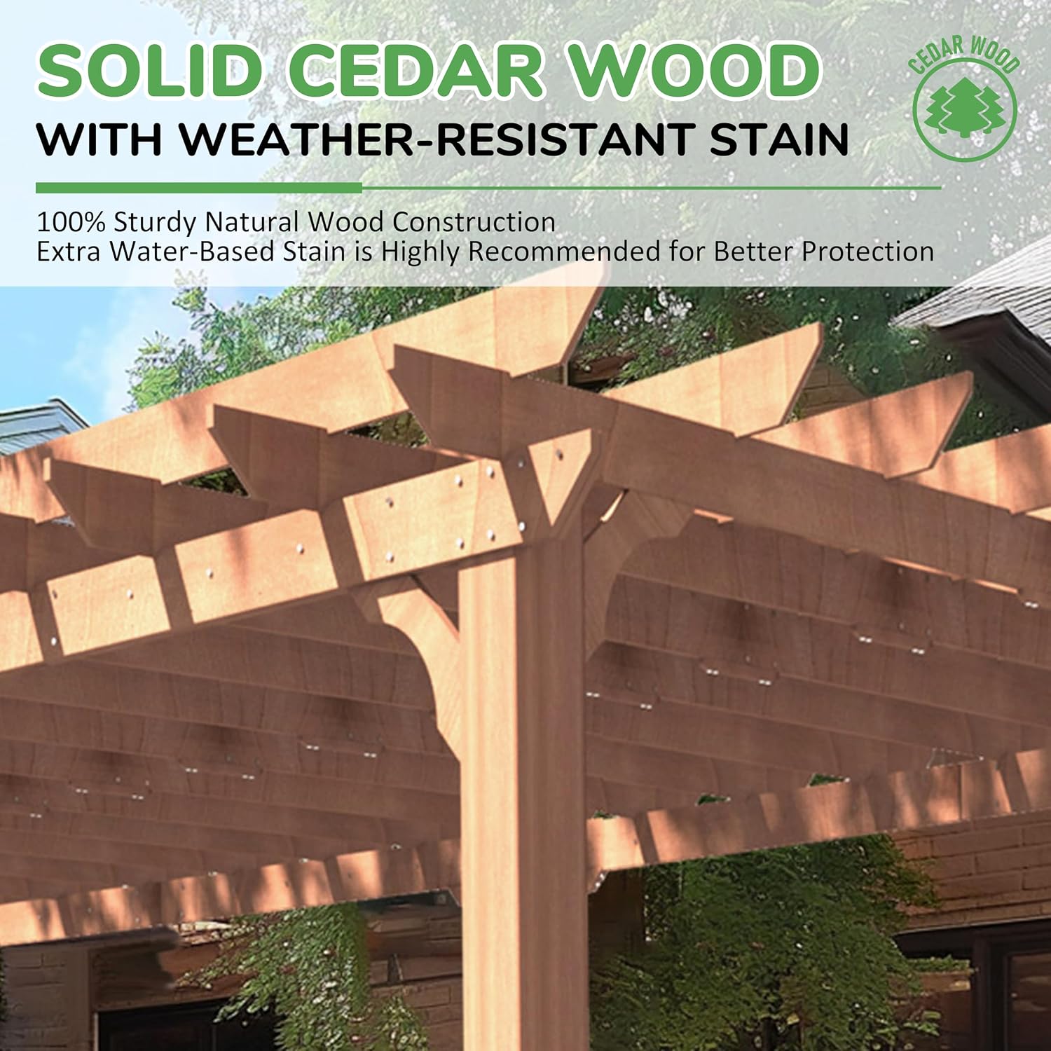 Yardenaler 12 x 24 FT Wooden Pergola with Flat Roof, Cedar Wood Gazebo Outdoor Garden Shelter with Stakes Included for Patio, Deck, Backyard, Lawn