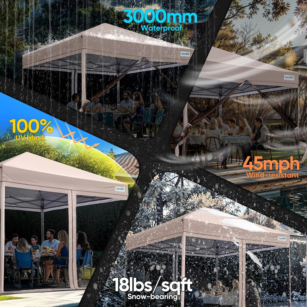 Quictent 6.6'x6.6' Pop up Screened Canopy Tent with Mosquito Netting, Portable Easy up Outdoor Screen House Shelter for Patio, Camping and Picnic, Includes Wheeled Carry Bag