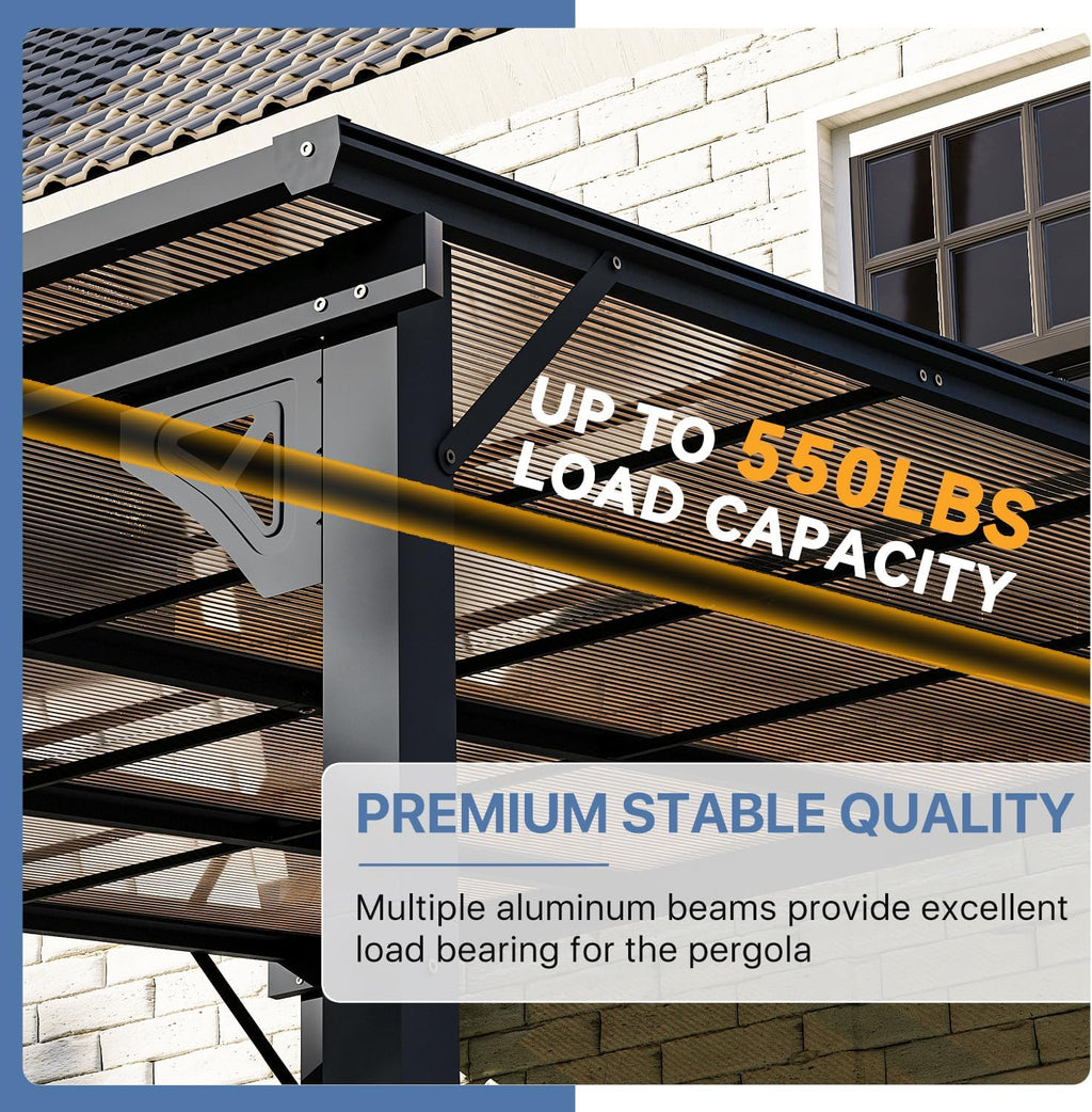 10' x 8' Gazebo for Patio, Gazebo Pergola with Sloped Roof, Large Wall-Mounted Heavy Duty Awnings, for Backyard, Deck, Patio