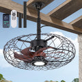 Miuyhji Black Outdoor Ceiling Fans with LED Light, 20' Waterproof Gazebo Fan Plug in Caged Industrial Fandelier Ceiling Fan with Remote, 6 Speeds Adjustable Height Fan for Bedroom Living Room Pergola