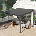 8x8FT Lean to Gazebo, Outdoor Hardtop Wall Mounted Gazebo with Gutter & Sloping Galvanized Steel Roof, Metal Hard Top Awnings for Deck, Porch, Backyard