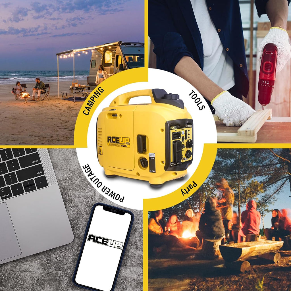 Aceup Energy 1500 Watt Portable Inverter Generator, Gas Powered Generator Ultra- Quiet for Home, EPA Compliant