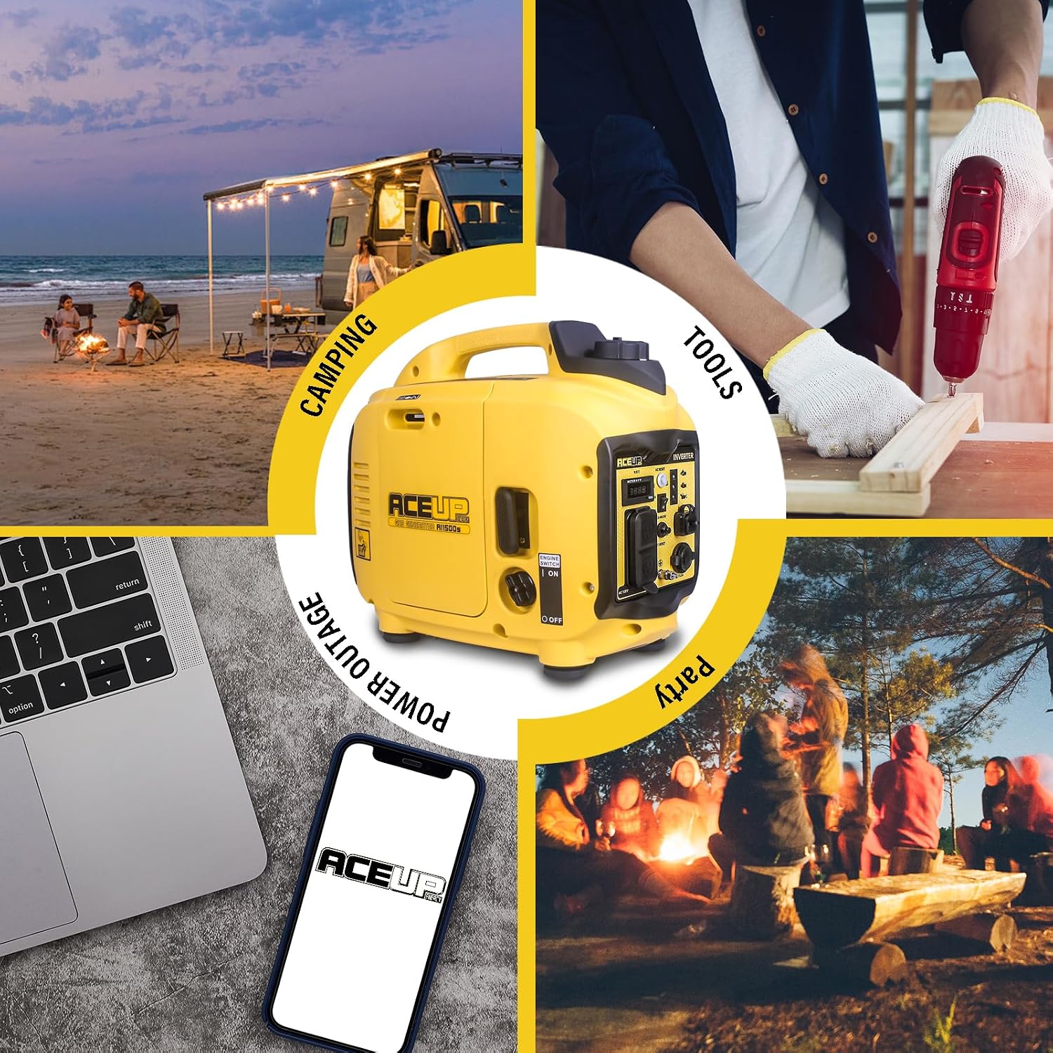 Aceup Energy 1500 Watt Portable Inverter Generator, Gas Powered Generator Ultra- Quiet for Home, EPA Compliant
