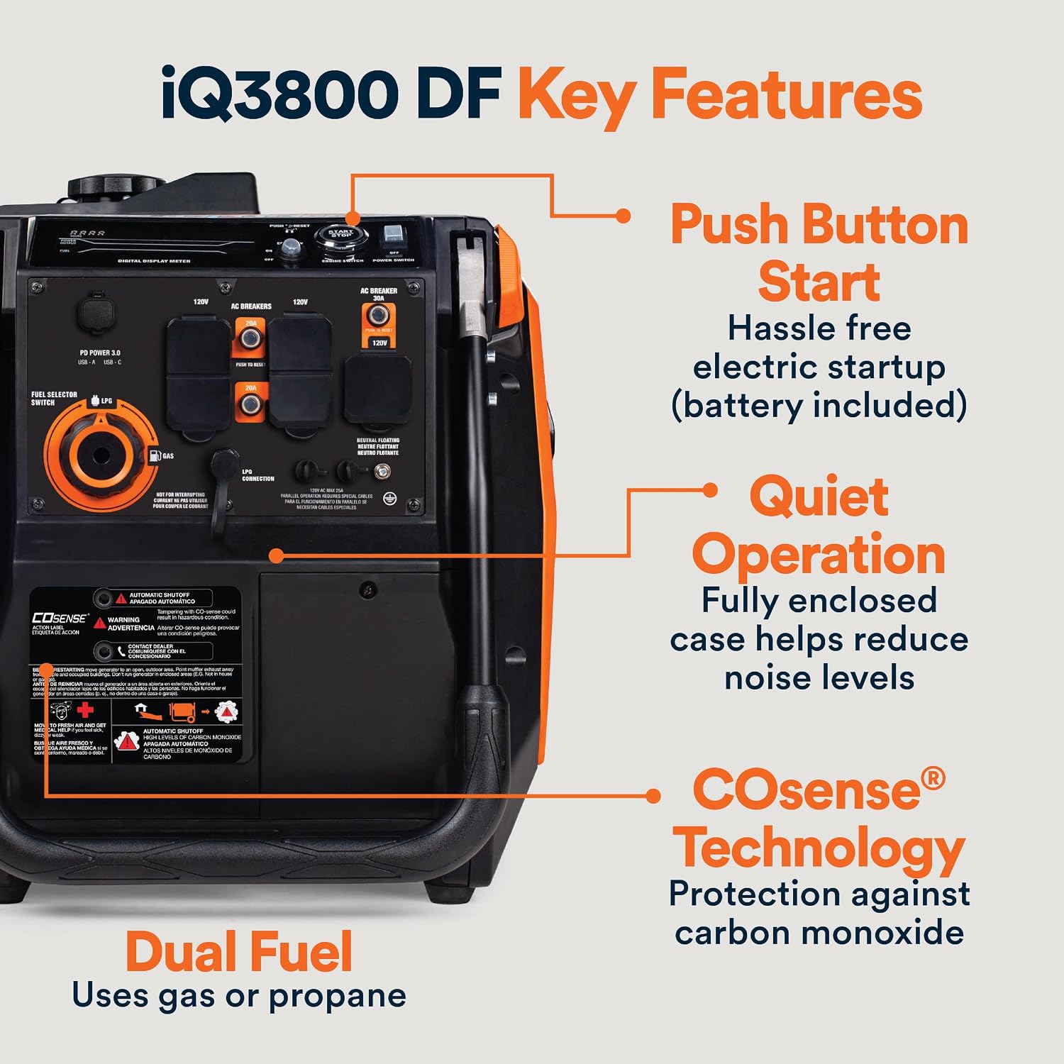 Generac 3,800-Watt Dual-Fuel Portable Inverter Generator - Gas and Propane Compatible - Quiet Operation - Clean, Stable Power - Great for Home Backup, Camping, and RV Use