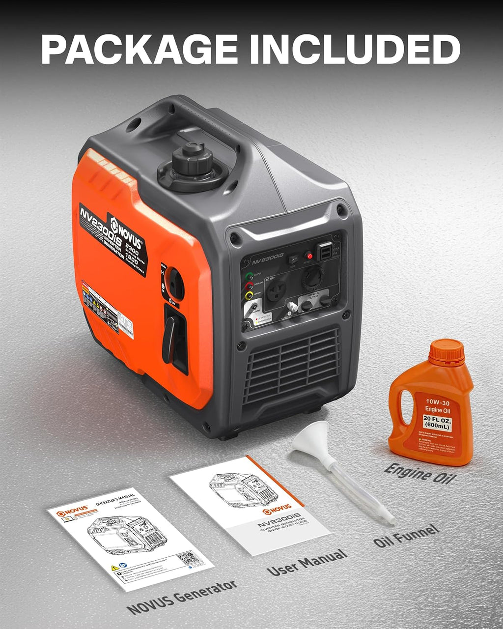 NOVUS 2300W Inverter Generator, Portable Gas Generator for Camping, Home and RV, Super Quiet and Lightweight, RV Ready with 30A Outlet, CO Sensor, Parallel Ready, ECO Model Feature, EPA Compliant