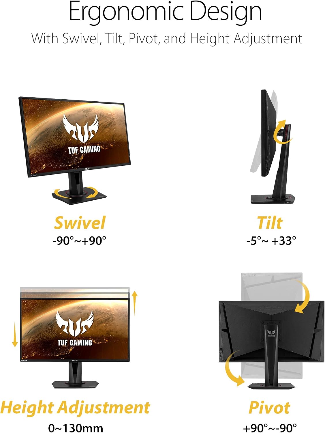 ASUS TUF Gaming 27' 2K HDR Gaming Monitor (VG27AQ) - QHD (2560 x 1440), 165Hz (Supports 144Hz), 1ms, Extreme Low Motion Blur, Speaker, G-SYNC Compatible, VESA Mountable, DisplayPort, HDMI,Black