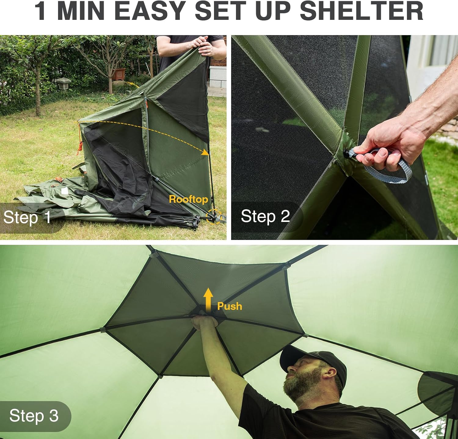 EVER ADVANCED Pop up Screen House Tent for Camping 11.5 x 9.8 ft, Instant Screened Gazebo Canopy with Netting, Portable Shelter Enclosure for Outdoor, Backyard