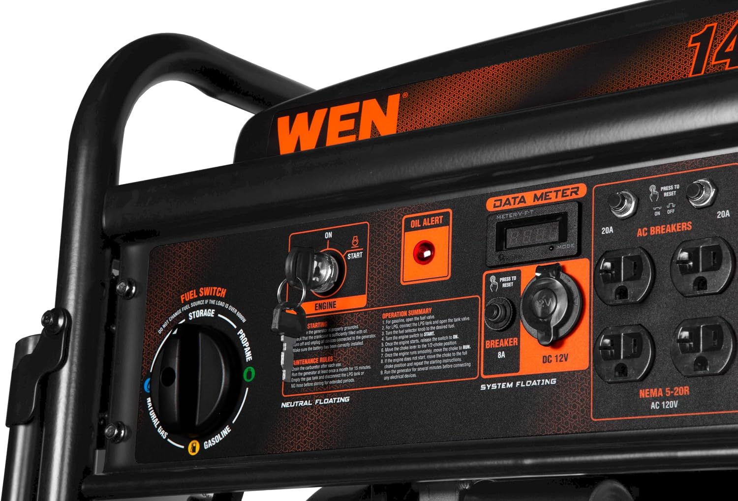 WEN 14500-Watt 120V/240V Tri-Fuel Generator, Transfer-Switch Ready with Electric Start and Wheel Kit (TF1450)