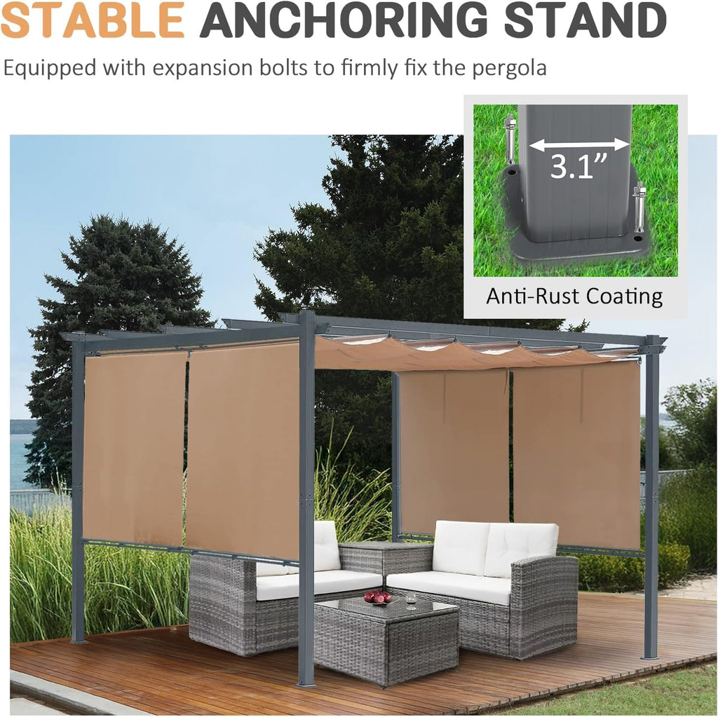 10 x 12 Ft Outdoor Aluminum Pergola, Retractable Canopy & 2 Sides Shades for Patio Backyard Garden Deck