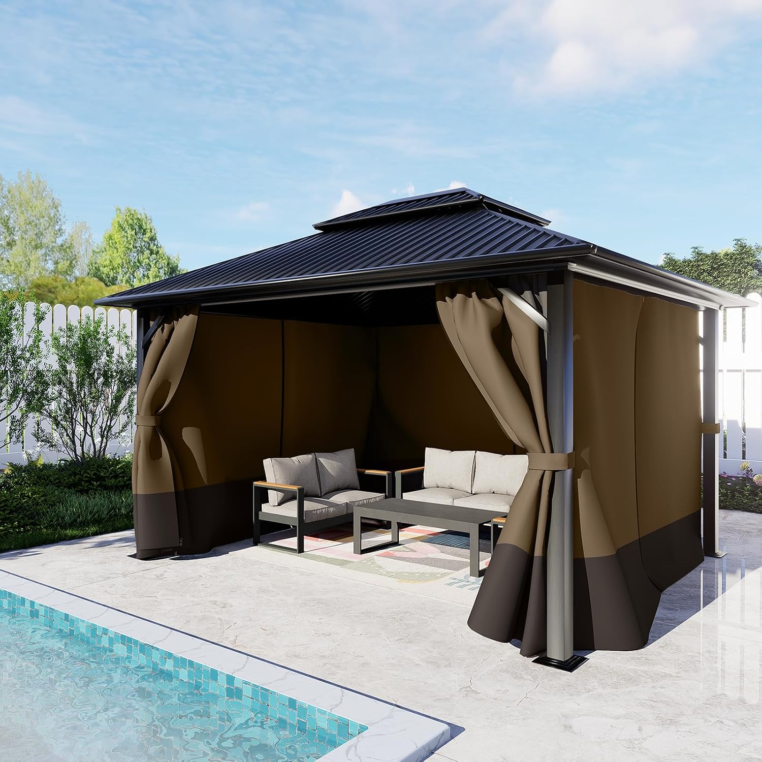 BPS 12' x 14' Gazebo Privacy Curtains with Double Zipper, 4-Panels Side Wall Universal Gazebo Side Panels Replacement for Patio, Outdoor Canopy, Garden and Backyard (Curtain Only)
