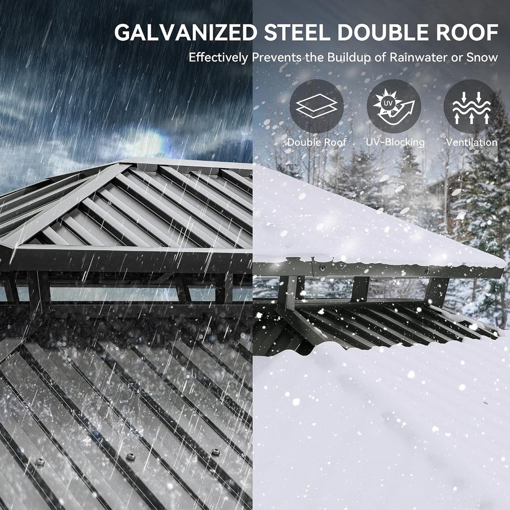 YITAHOME 12X20FT Hardtop Gazebo Double Roof Canopy Galvanized Iron 4.7X4.7'' Aluminum Pillar Garden Tent Curtains Netting for Patios Backyards Decks Lawns