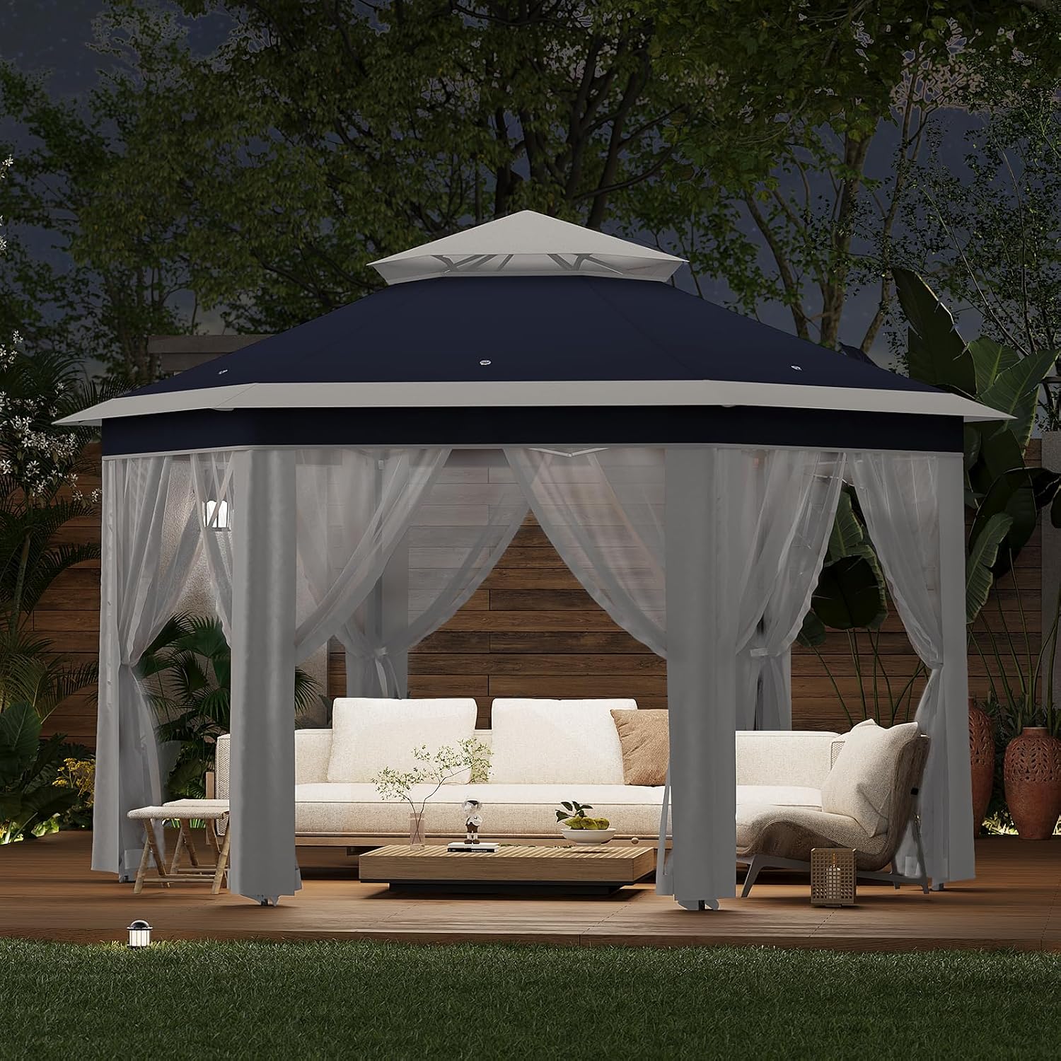 Pop-Up Gazebo 13 * 13 ft 6 Sided, Canopy Tent with Mesh Windows & Portable Carry Bag, Adjustable Tent Outdoor Pergola for Backyard & Patio Furniture (Blue)