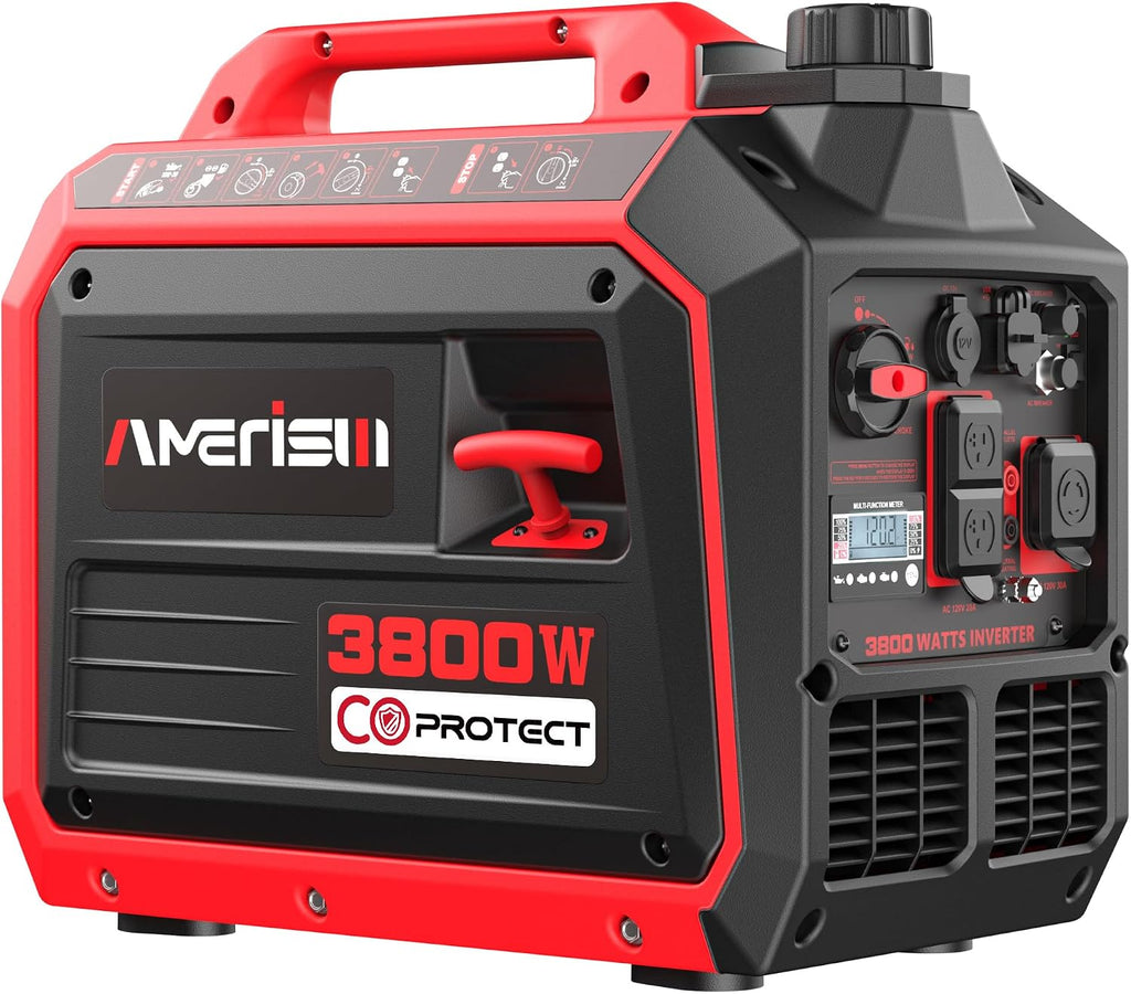 AMERISUN 3800W Portable Inverter Generator, CO Sensor, Gas Powered Generator, Super Quiet for Home Use, ECO Mode EPA Compliant, Parallel Capable Long Run Time for Camping Tailgating Emergency