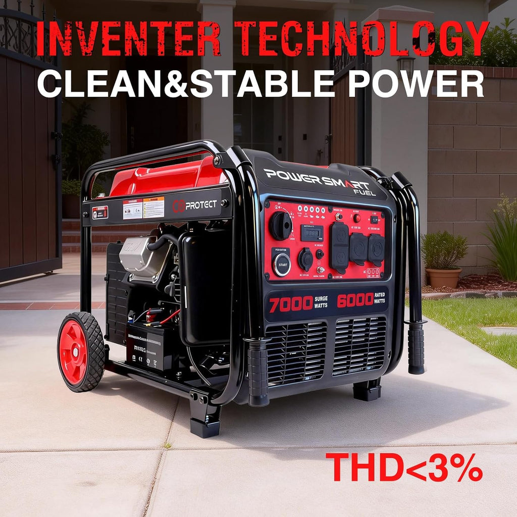 PowerSmart 7000-Watt Open Frame Inverter Generator, Electric Start Portable Generator for Home Backup & RV Camping - Gas Powered, 120V/240V Dual Voltage, Clean Power for Sensitive Electronics