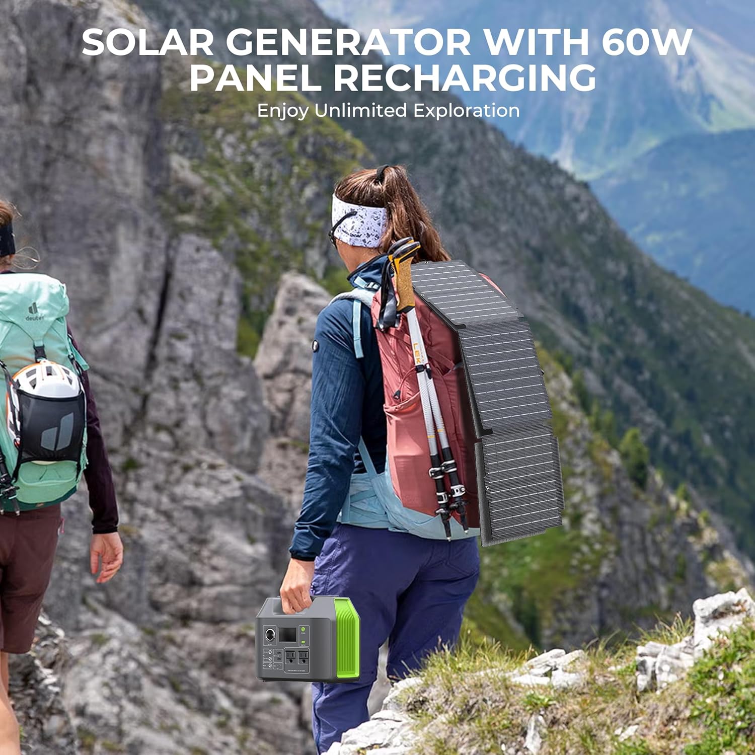 Portable Solar Generator, 300W Portable Power Station with Foldable 60W Solar Panel, 110V Pure Sine Wave 296Wh 80000mAh Lithium Battery Pack for Home Use RV Van Outdoor Camping-Panel included