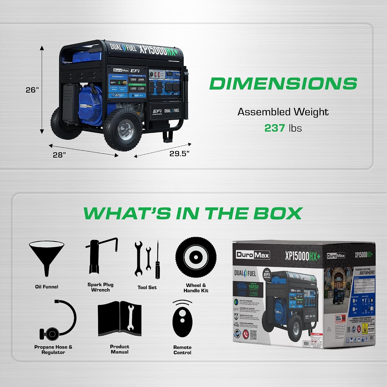 DuroMax XP15000HX+ 15,000-Watt Electric Start Dual Fuel EFI Portable Generator