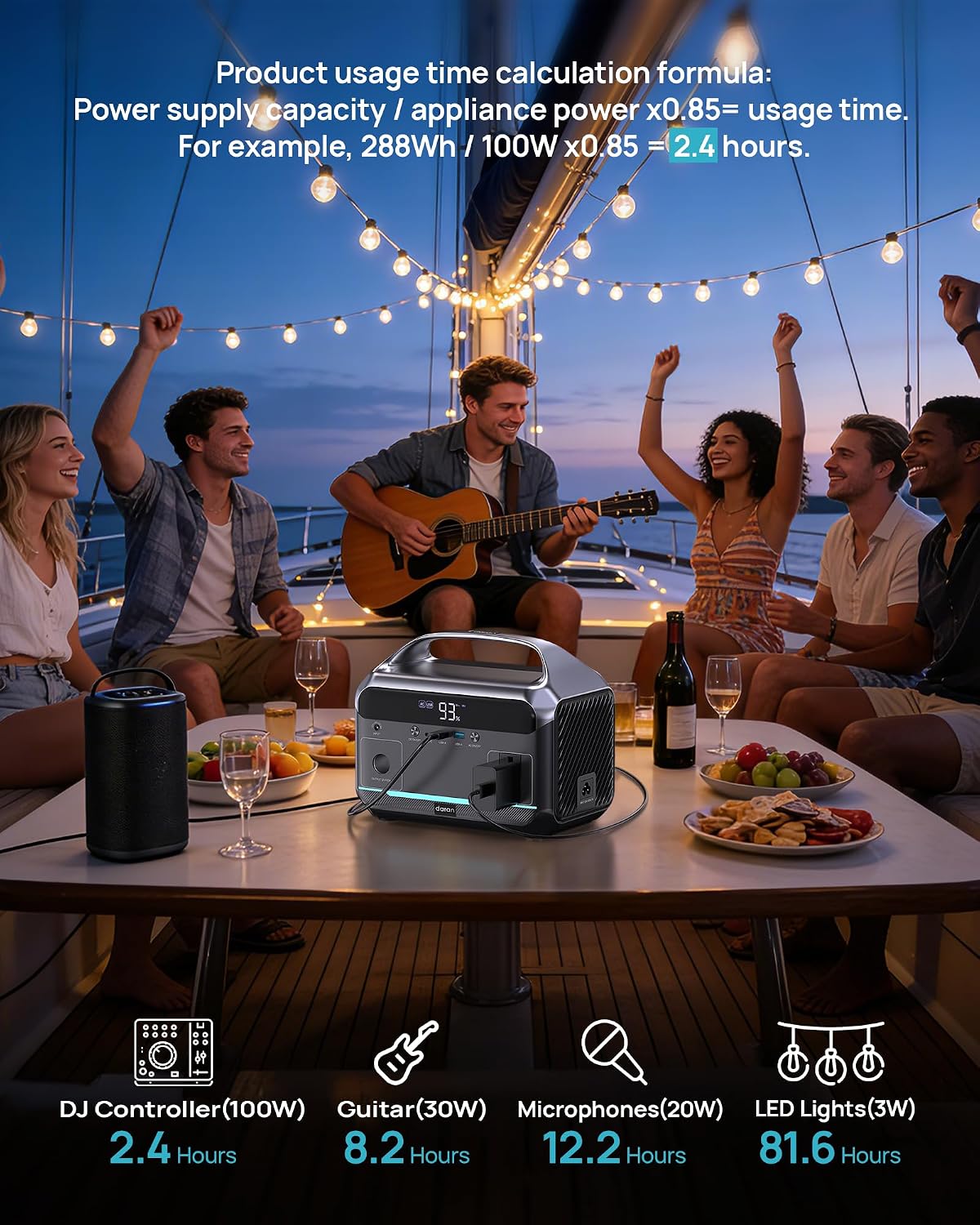 DARAN Portable Power Station 350W (600W Surge), Solar Generator 288Wh(90,000mAh) LiFePO4 Battery Backup with AC Outlets, 7-Port Design Power Bank for Camping, Hurricane Emergency RV