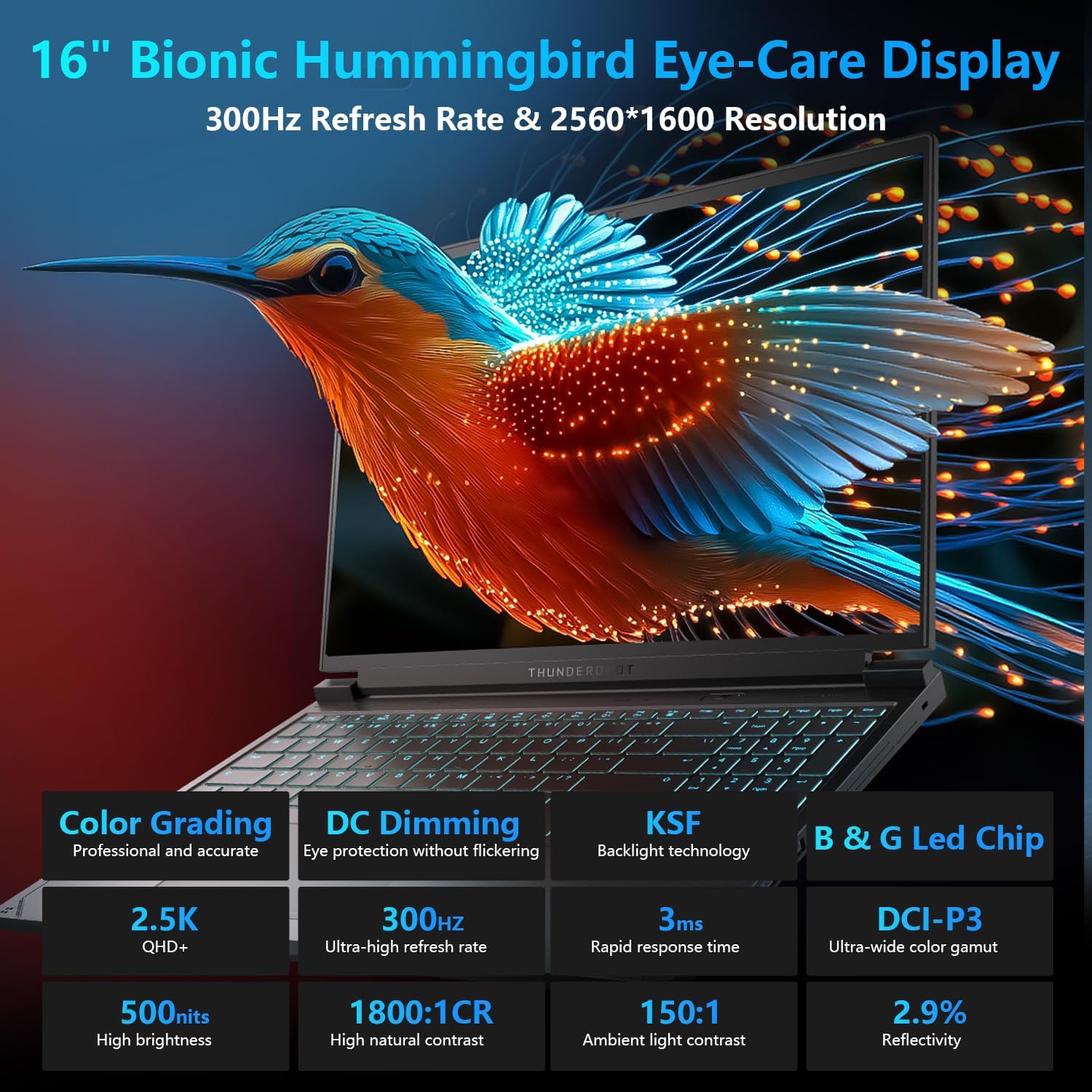Thunderobot Radiant 16S R9 5070 300Hz Gaming Laptop, 16' QHD+ 2.5K, AMD Ryzen 9 9850HX, GeForce RTX 5070, up to 300Hz Hummingbird Display, 16GB DDR5, 1TB SSD, RGB Backlit KB, Wi-Fi 6, Win 11 Home
