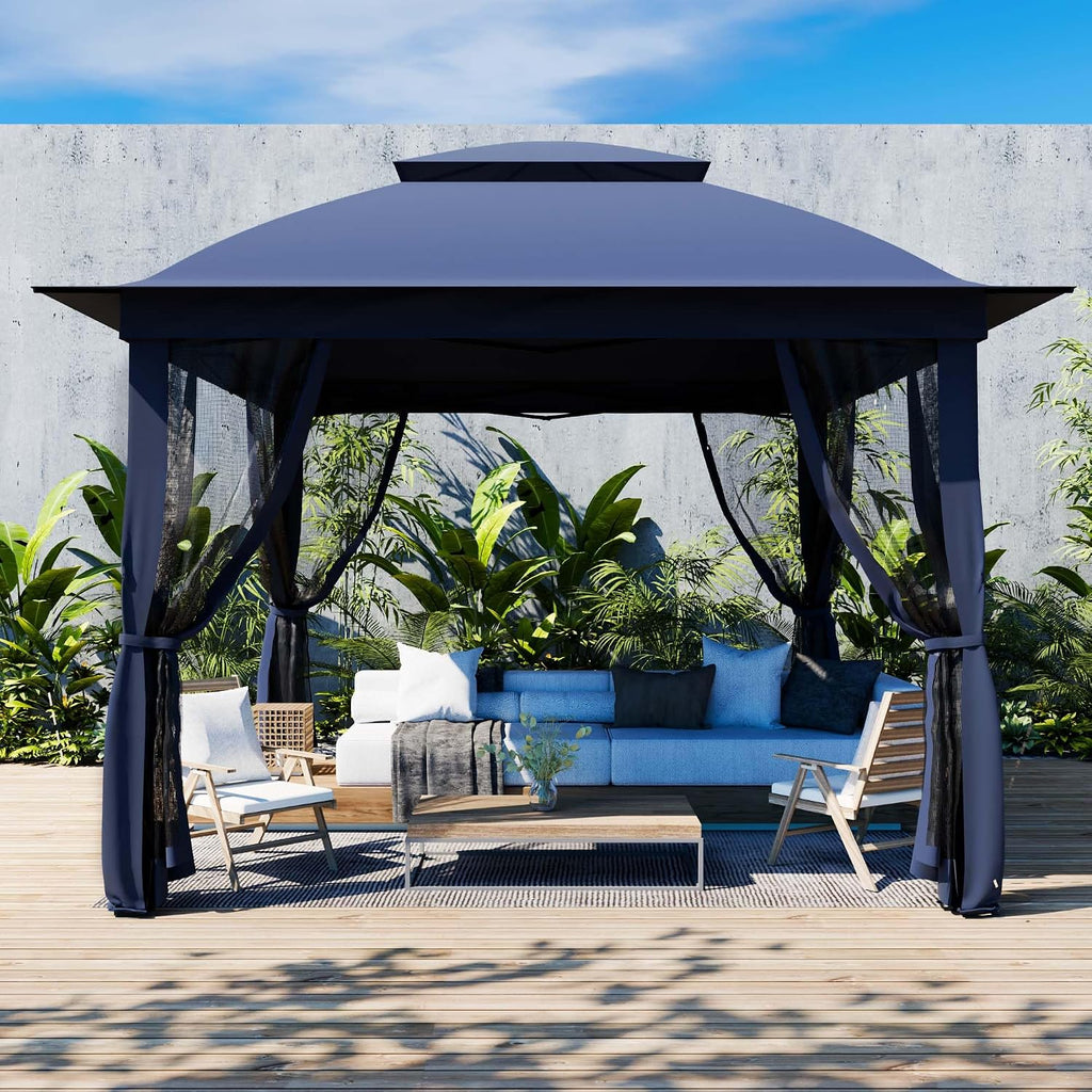 11'X11' Gazebo Pop Up with 4 Sidewalls Mosquito Netting, Heavy Duty Patio Gazebo Canopy Tent with Double Air Roofs for Backyards, Patios, Decks, Gardens, Parks