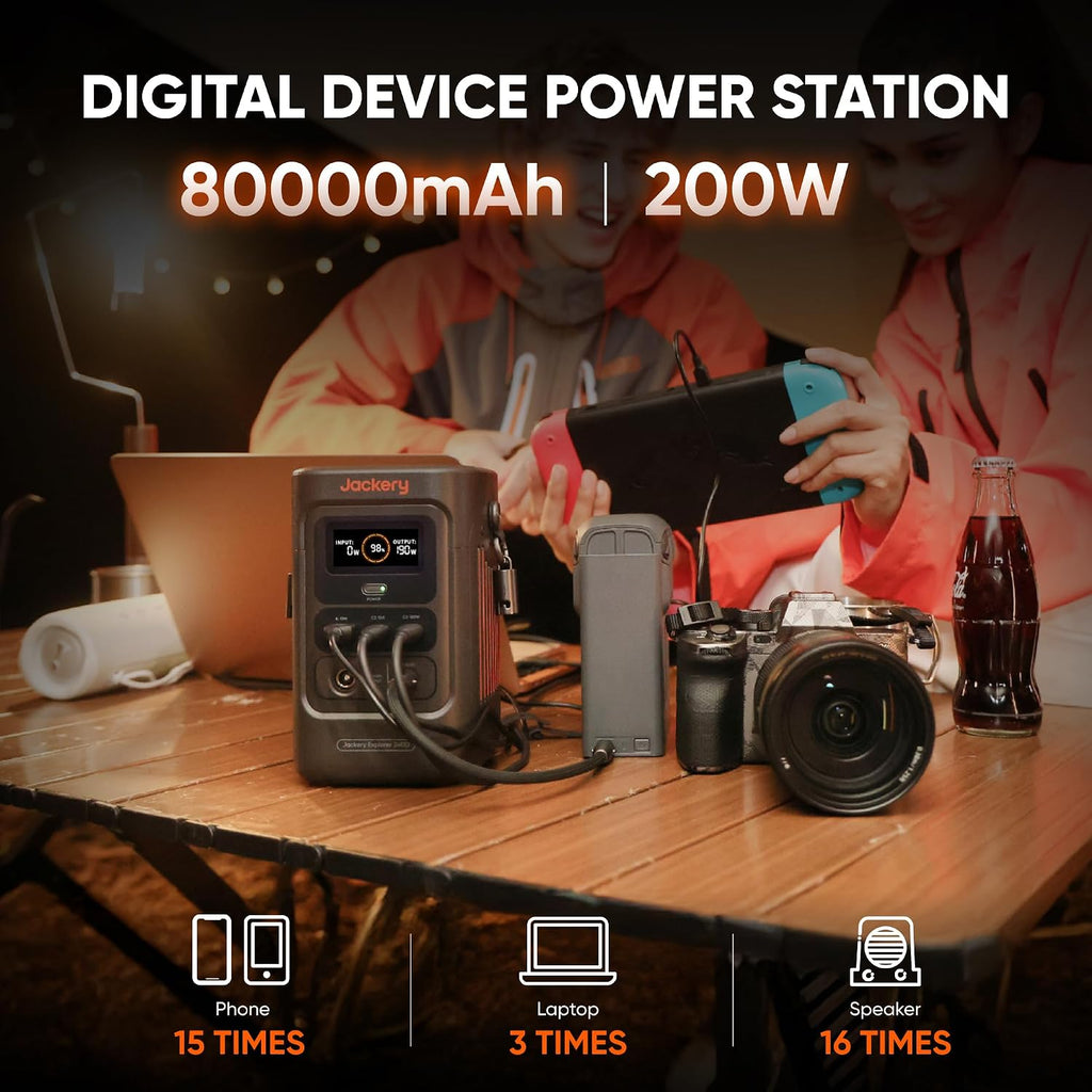 Jackery Explorer 240D Power Bank, 256Wh LiFePO4 Battery Portable Power Station, 200W DC Output with 40W Air Solar Panel