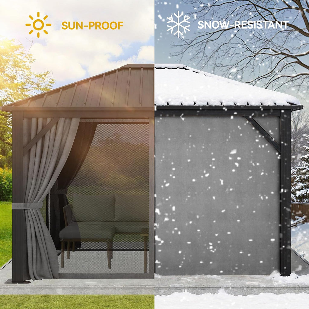 YITAHOME 10'X12' Single Hardtop Gazebo Metal Outdoor Patio Galvanized Iron Aluminum Column Garden Tent Curtains Netting for Backyards Decks Lawns,Gray
