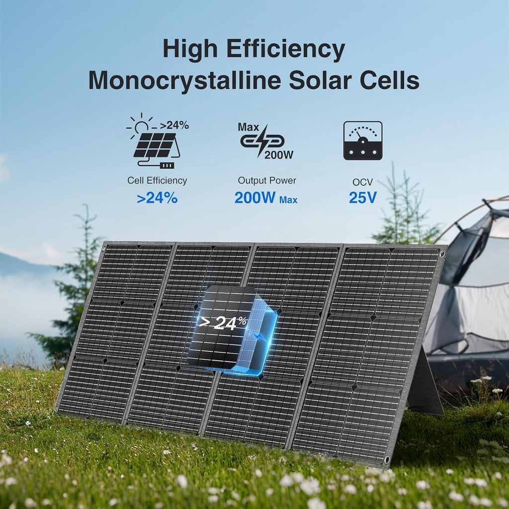 MARBERO 200W Portable Solar Panel for Power Station IP68 Waterproof 200 Watt Foldable Solar Charger >23% High Efficiency Compatible with Solar Generator for Camping RV Outdoor Cloudy