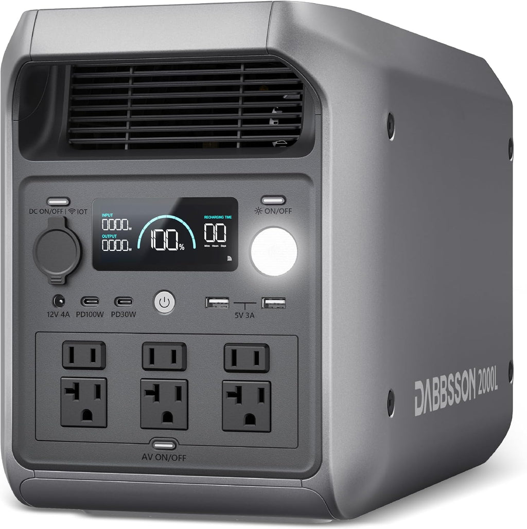 DABBSSON 2048Wh Portable Power Station, Safe Semi-Solid LiFePO4, 3300W Power Boost, 2200W AC Output 6, 41lb,Compact & Lightweight, 1.3X Runtime, 2000L Solar Generator for Camping/Home/RV