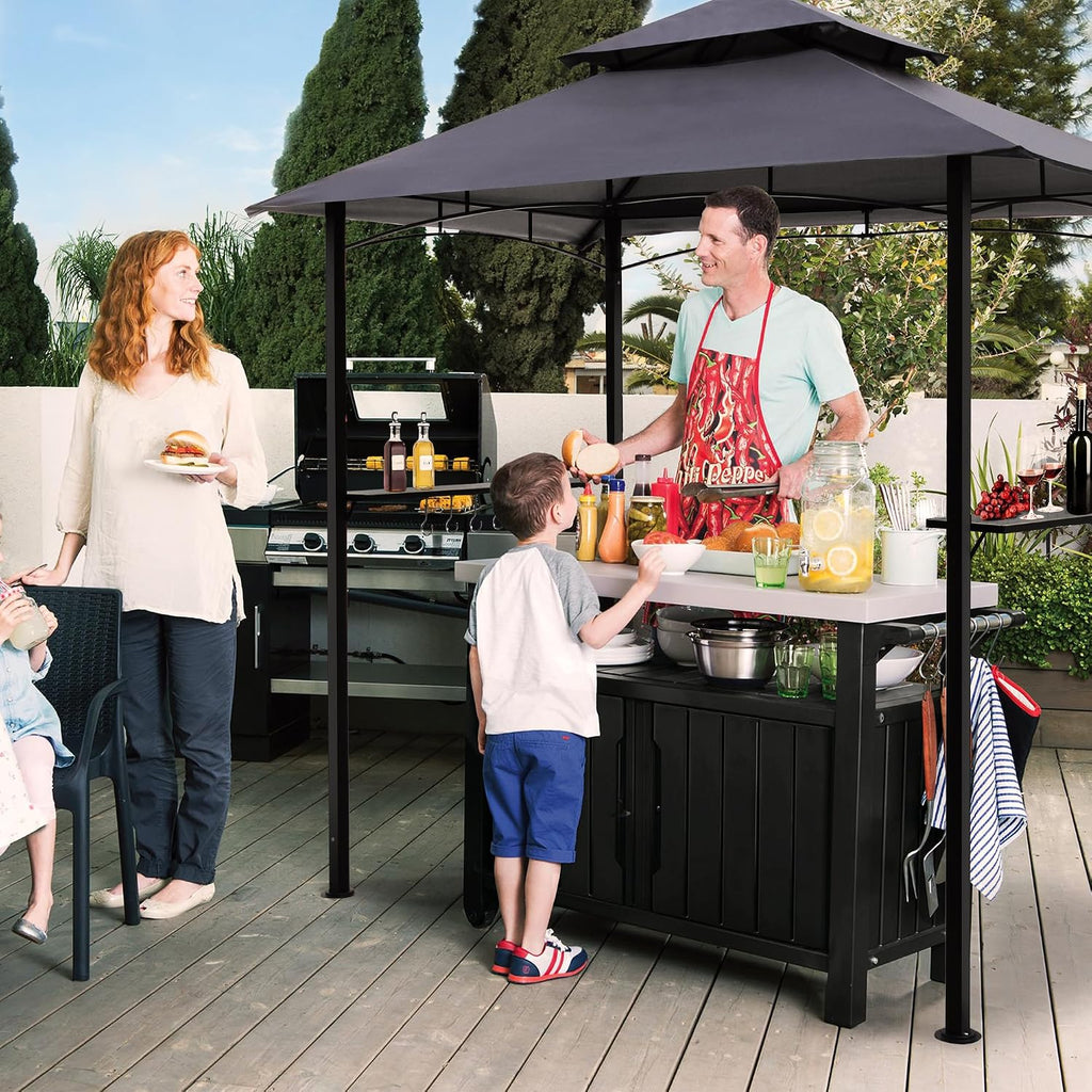 8'x 5' Grill Gazebo Canopy, Outdoor BBQ Gazebo with Led Light, Barbeque Gazebo Shelter for Patio (Grey)